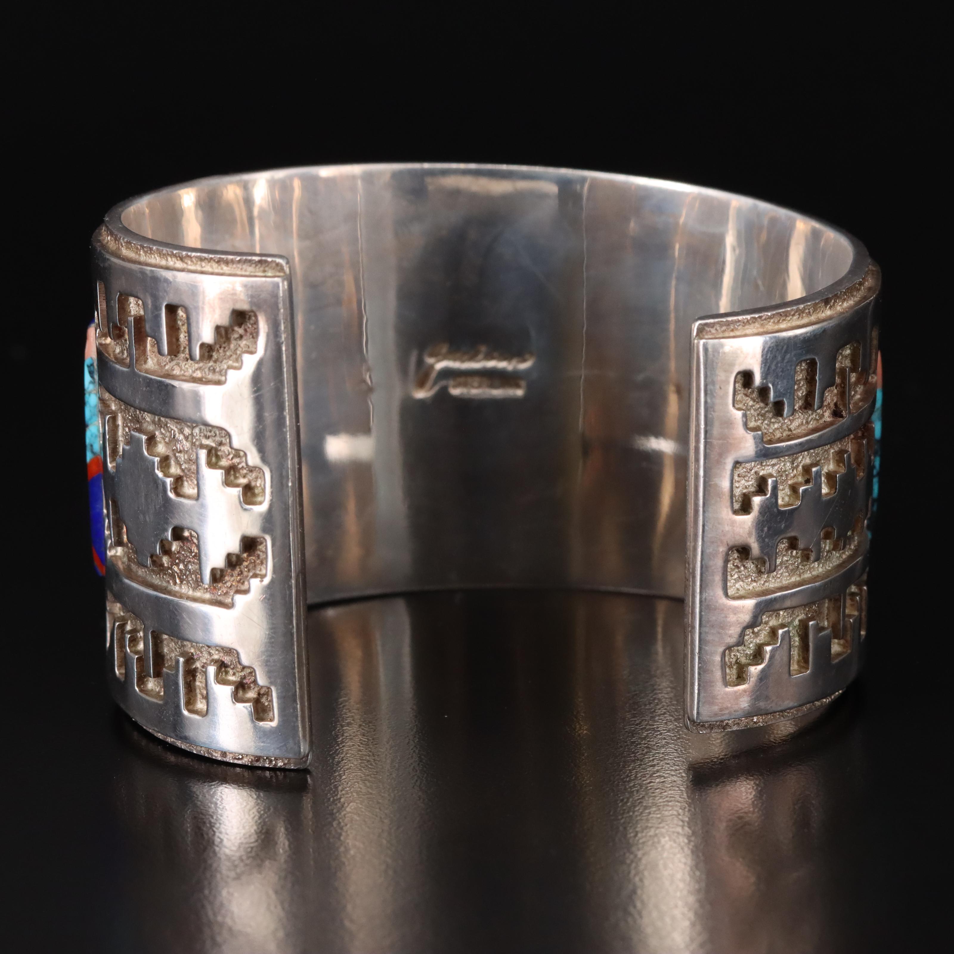 Tommy Jackson Navajo Diné Sterling Multi-Gemstone Inlay Bracelet