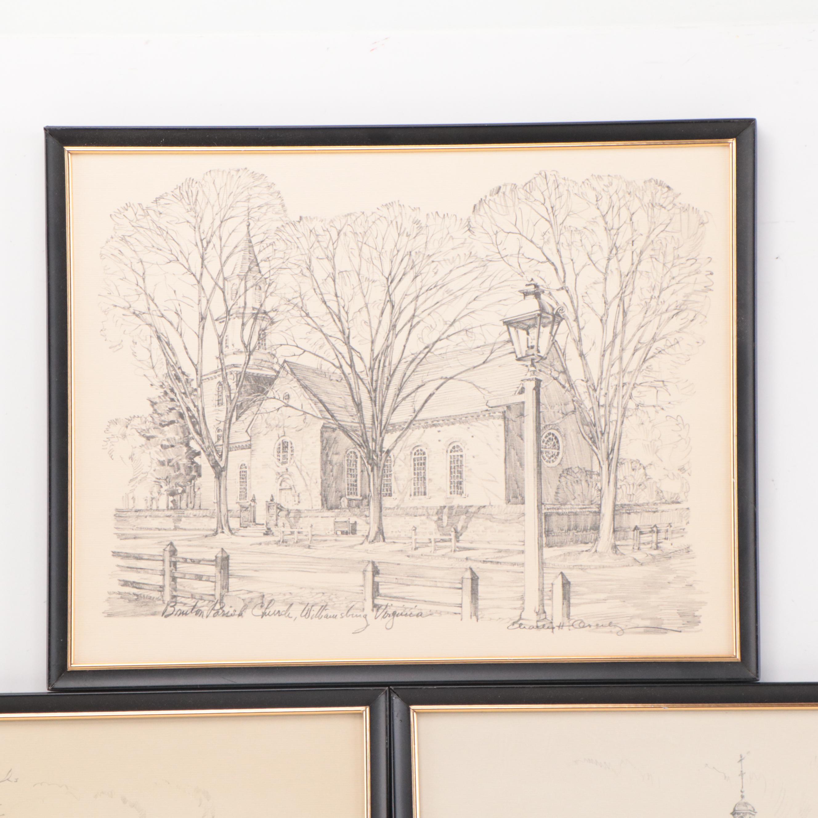 Halftones After Charles H. Overly of Buildings In Williamsburg, Virginia