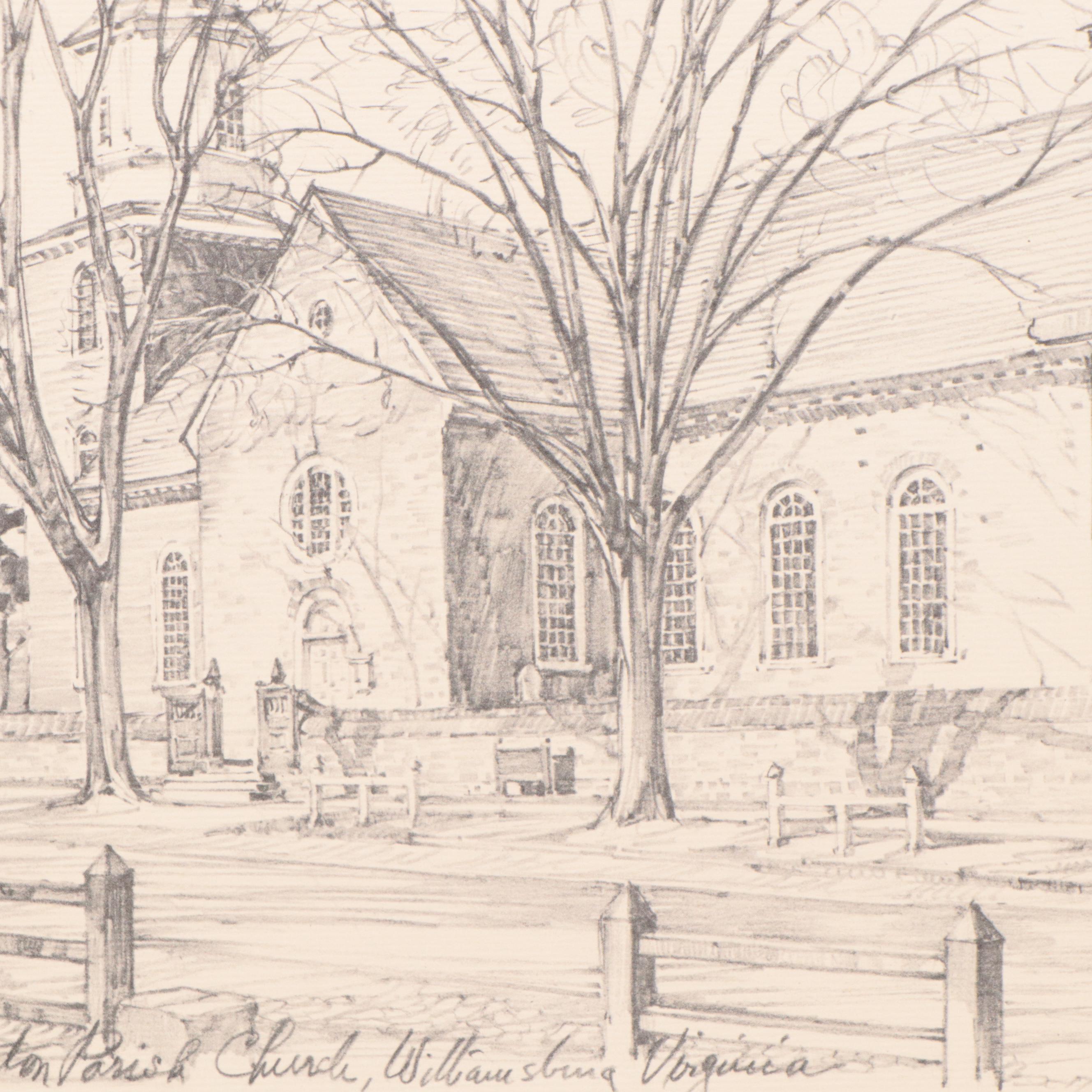 Halftones After Charles H. Overly of Buildings In Williamsburg, Virginia