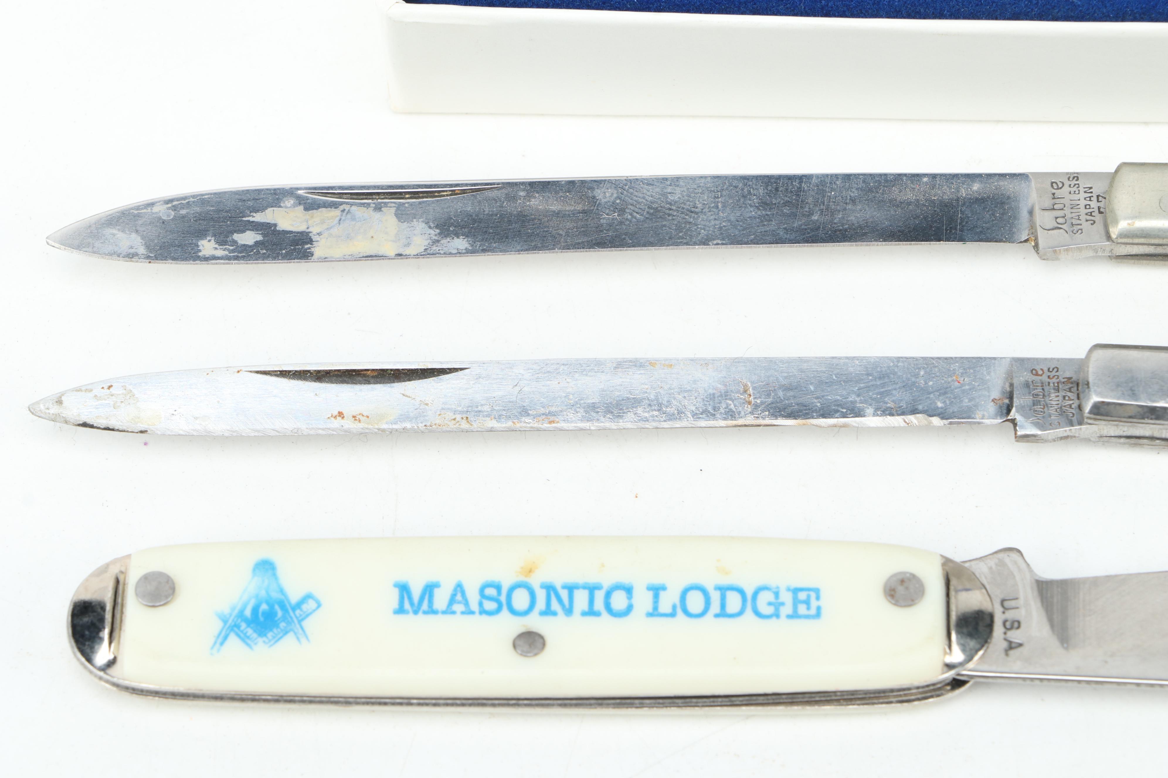 Krementz Masonic Tie Clip with Masonic and Other Pocket Knives
