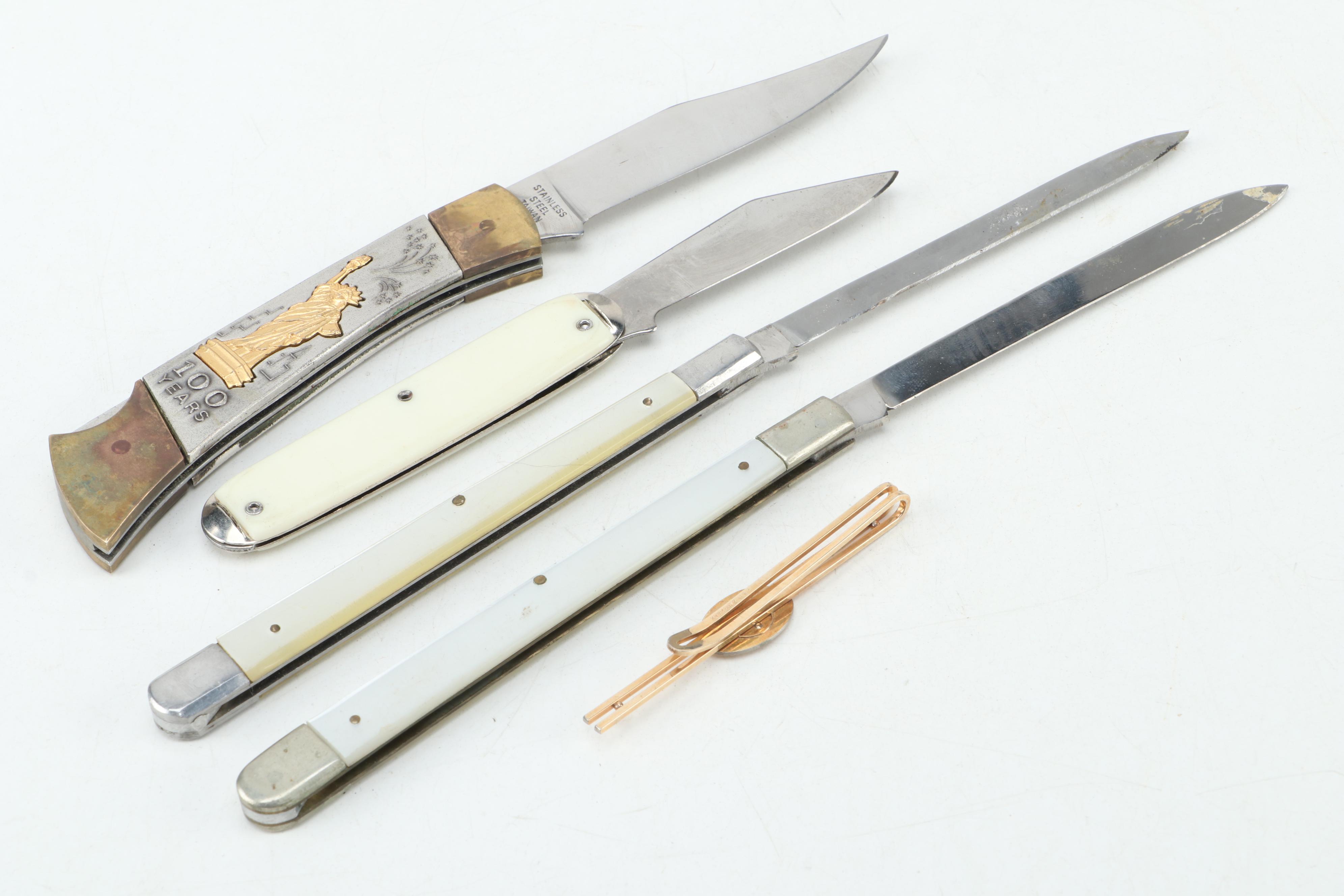 Krementz Masonic Tie Clip with Masonic and Other Pocket Knives