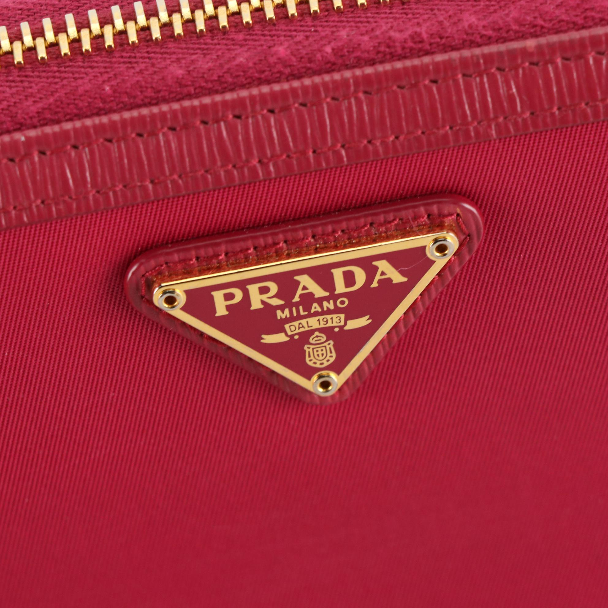 Prada Long Zip Around Wallet in Magenta Tessuto Nylon and Leather Trim, with Box