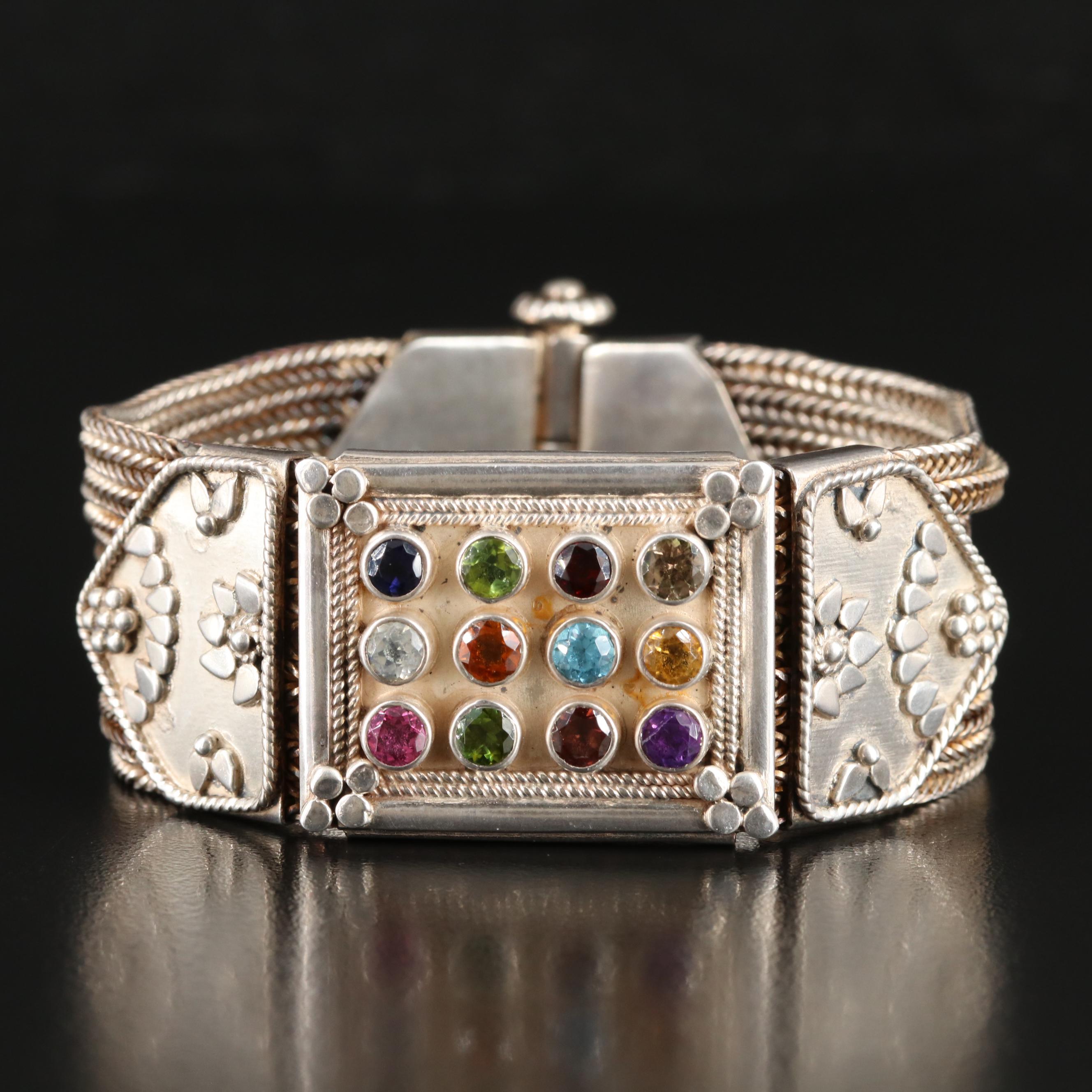 Sterling Gemstone Ephod Bracelet with Foxtail Chains