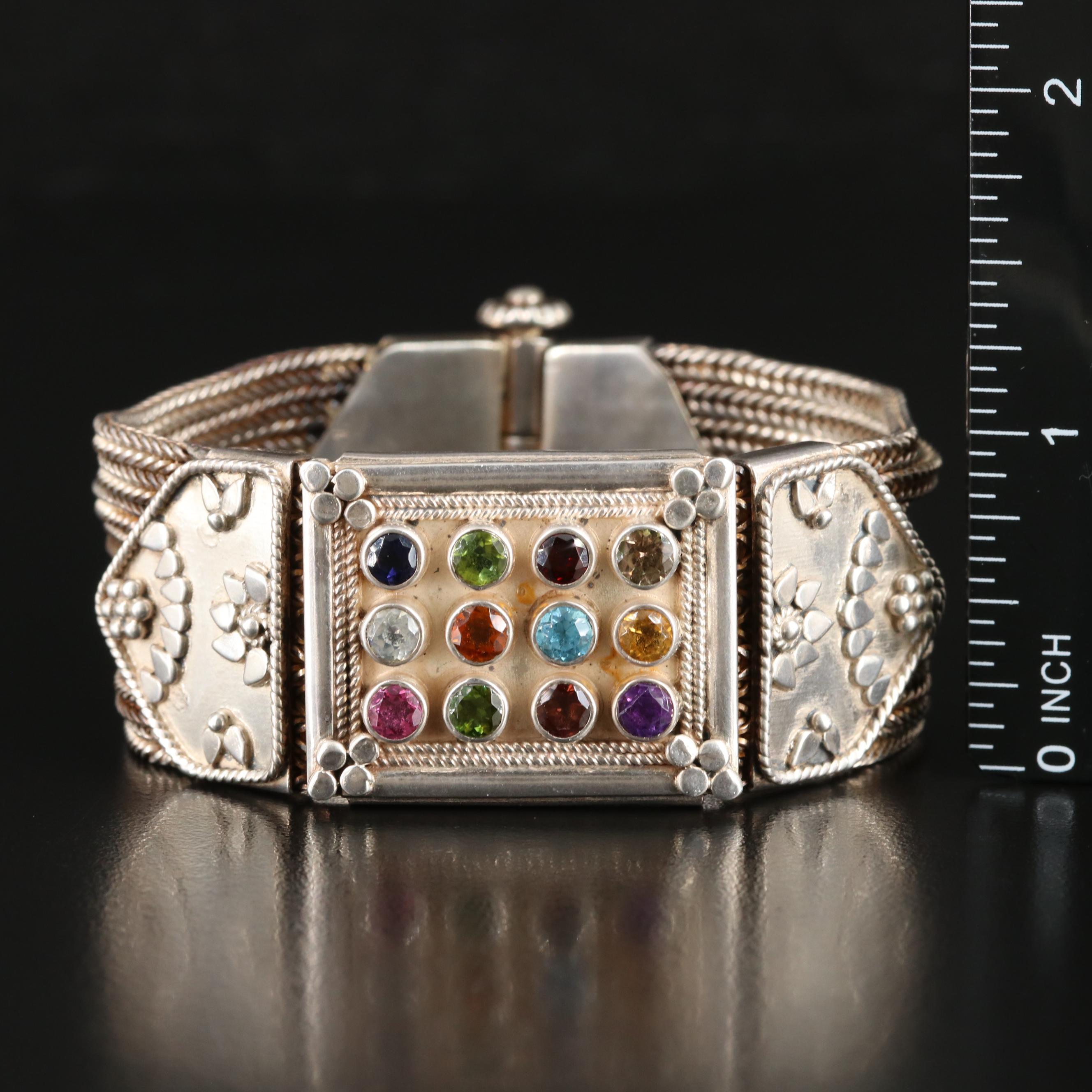 Sterling Gemstone Ephod Bracelet with Foxtail Chains