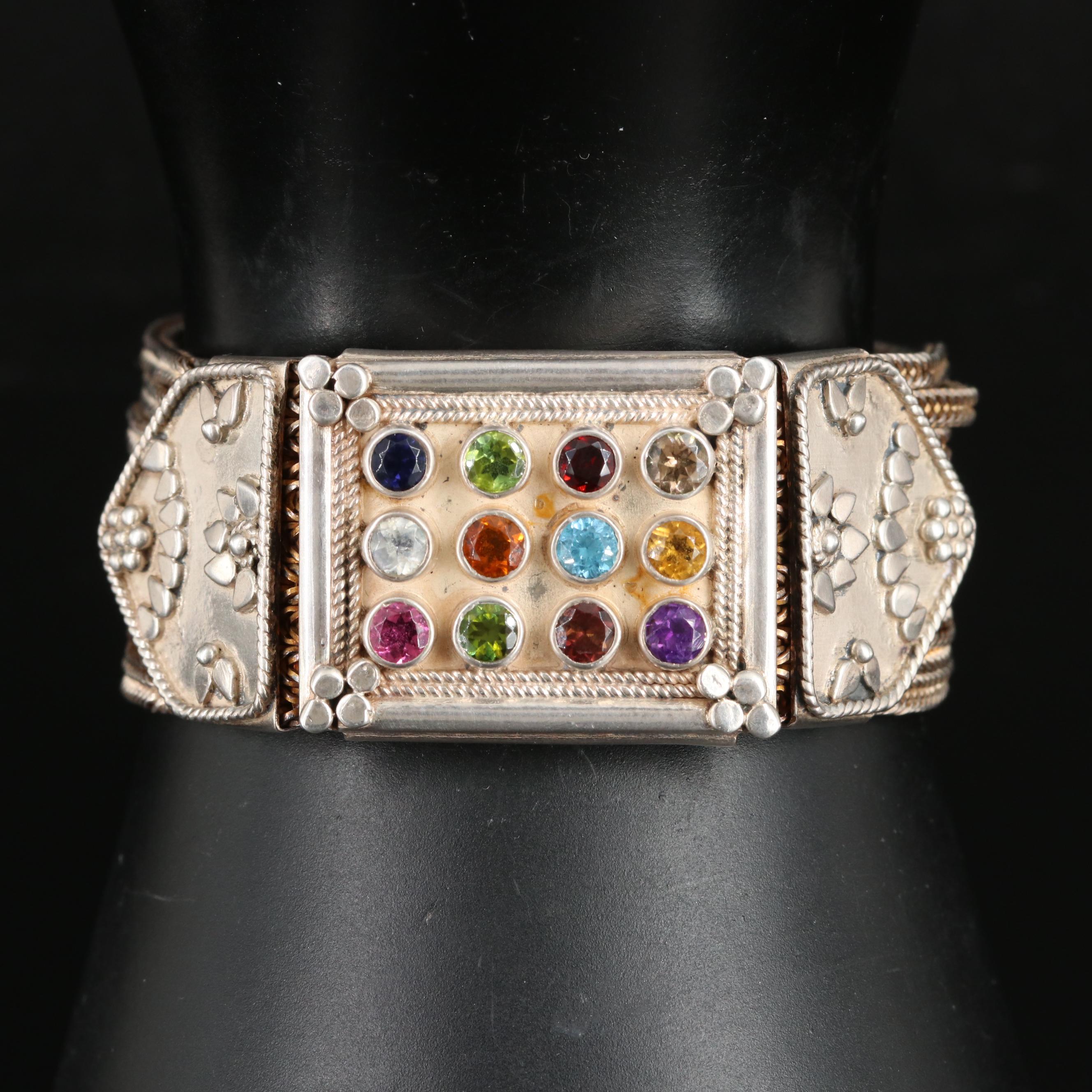 Sterling Gemstone Ephod Bracelet with Foxtail Chains