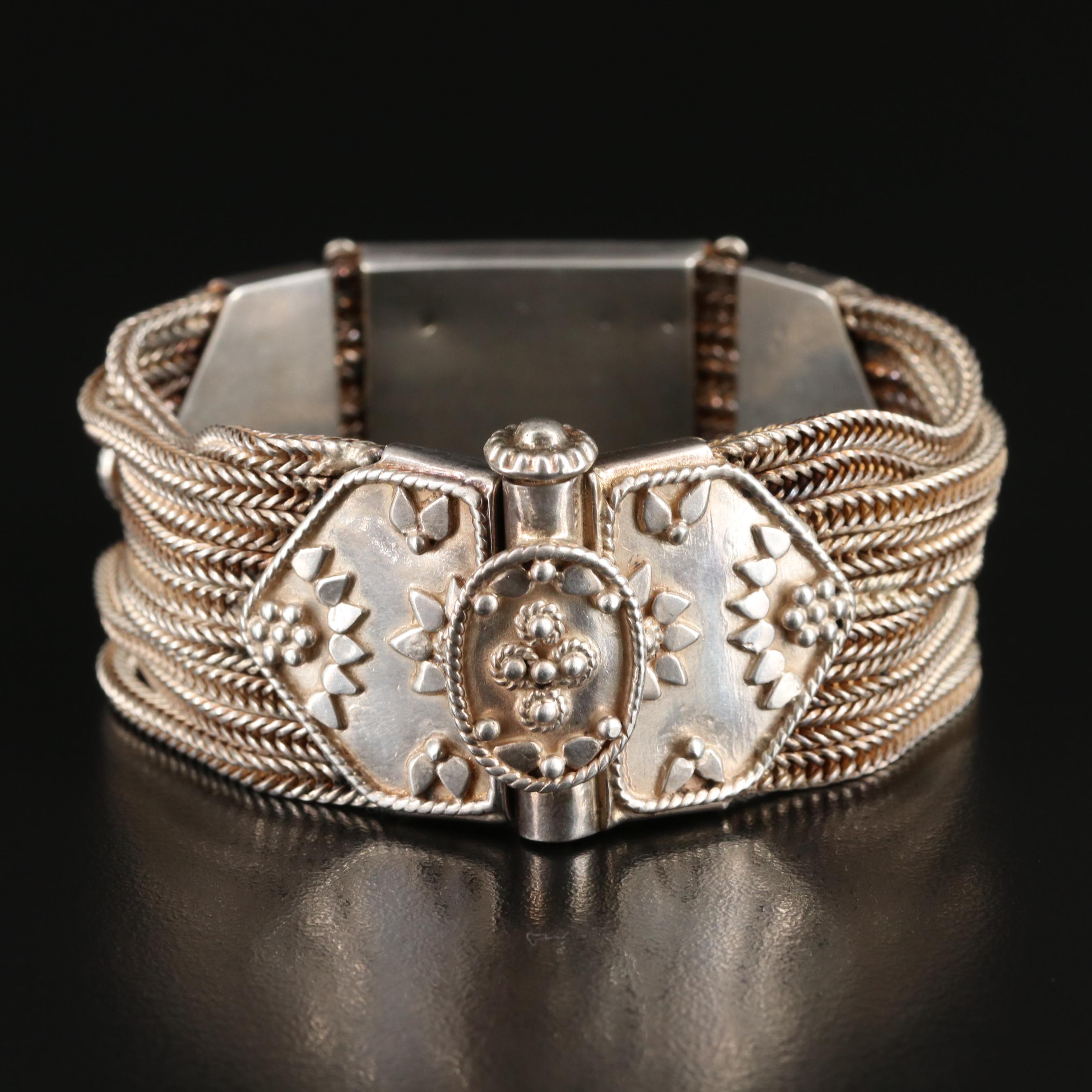 Sterling Gemstone Ephod Bracelet with Foxtail Chains