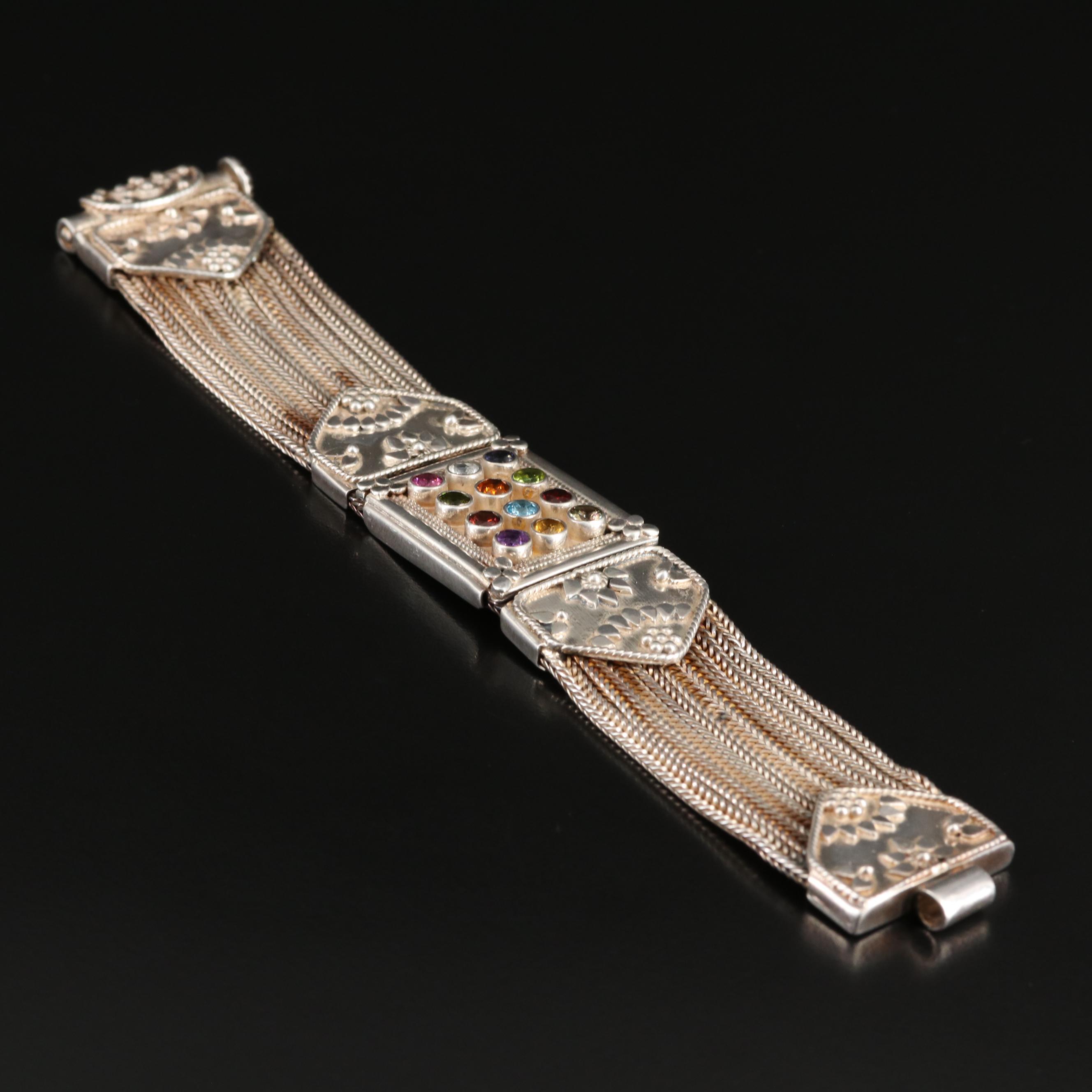 Sterling Gemstone Ephod Bracelet with Foxtail Chains