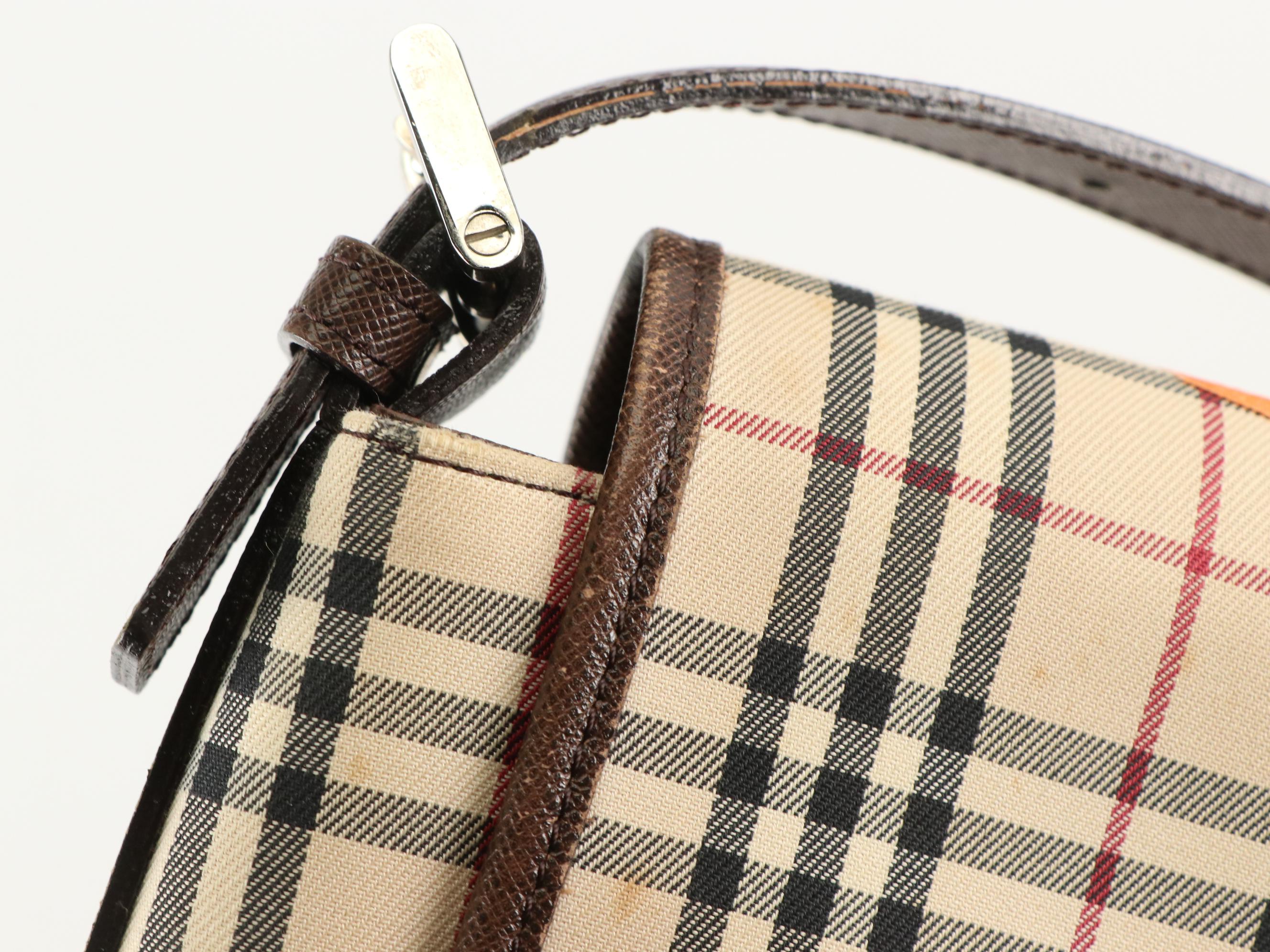 Burberry Flap Front Shoulder Bag in House Check Canvas and Leather Trim
