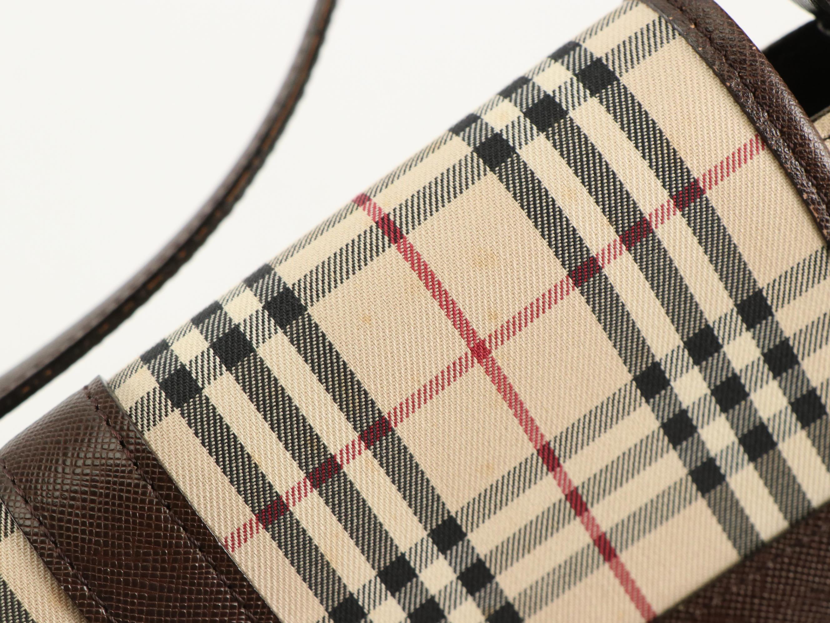 Burberry Flap Front Shoulder Bag in House Check Canvas and Leather Trim