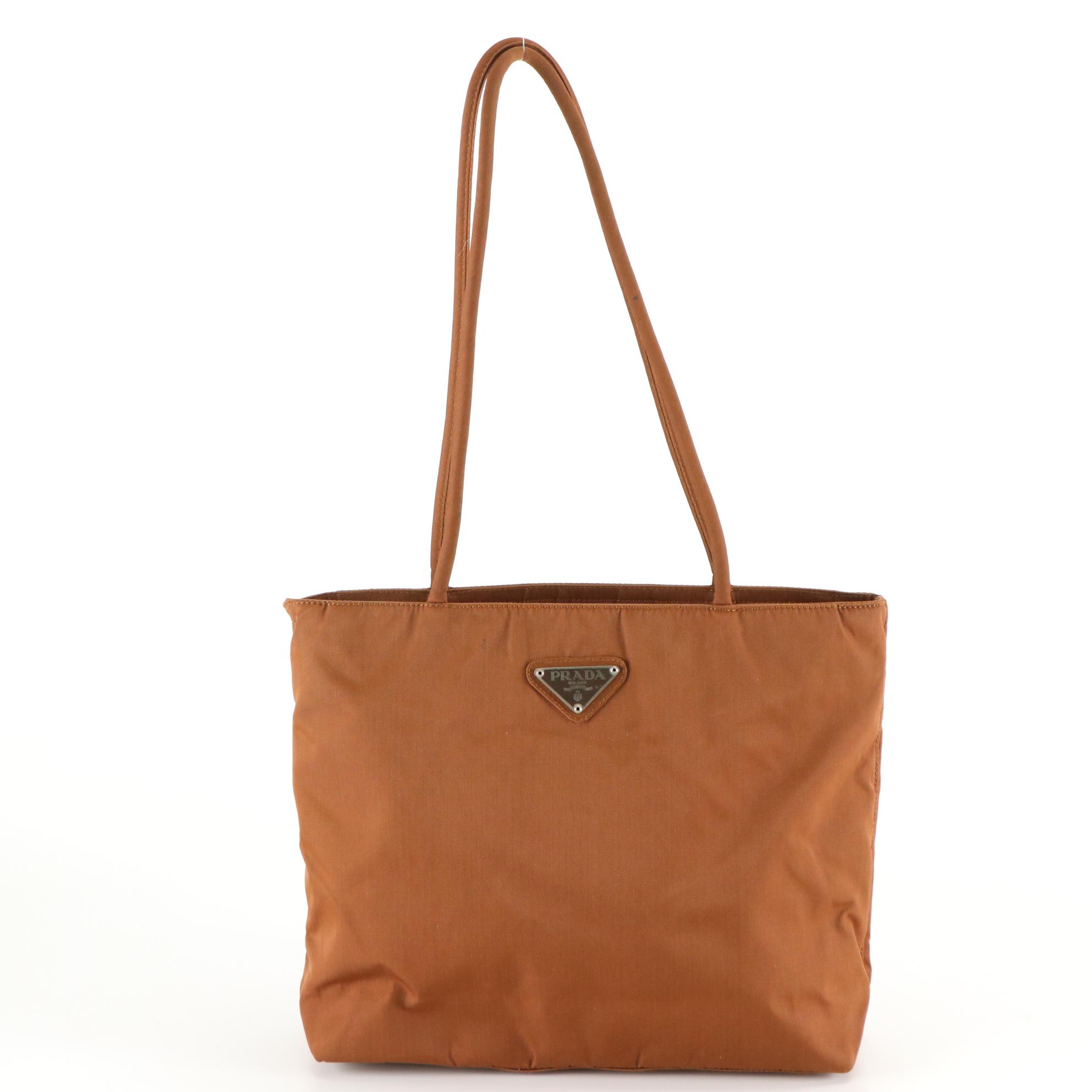 Prada Zippered Shoulder Tote in Brown Tessuto Nylon
