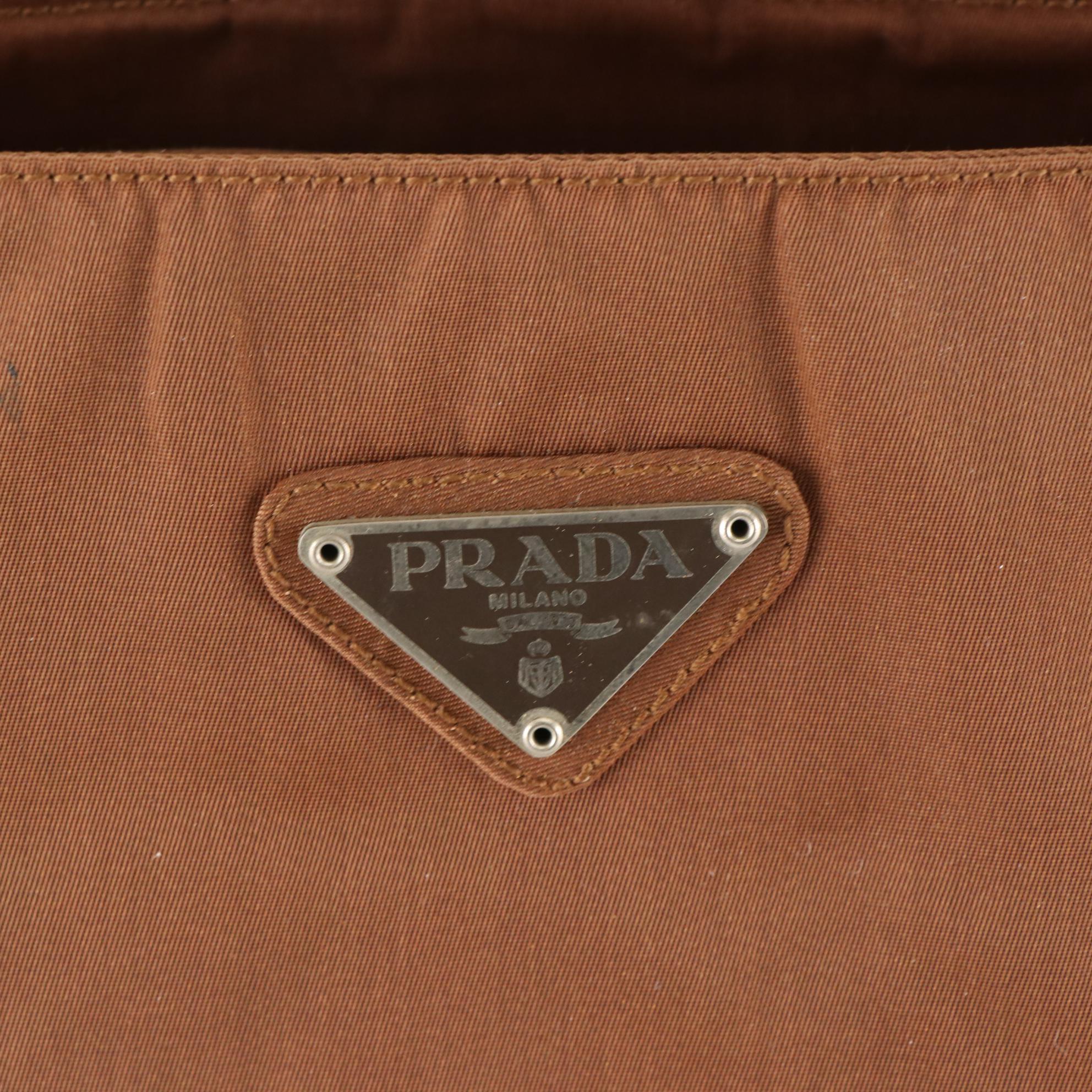 Prada Zippered Shoulder Tote in Brown Tessuto Nylon