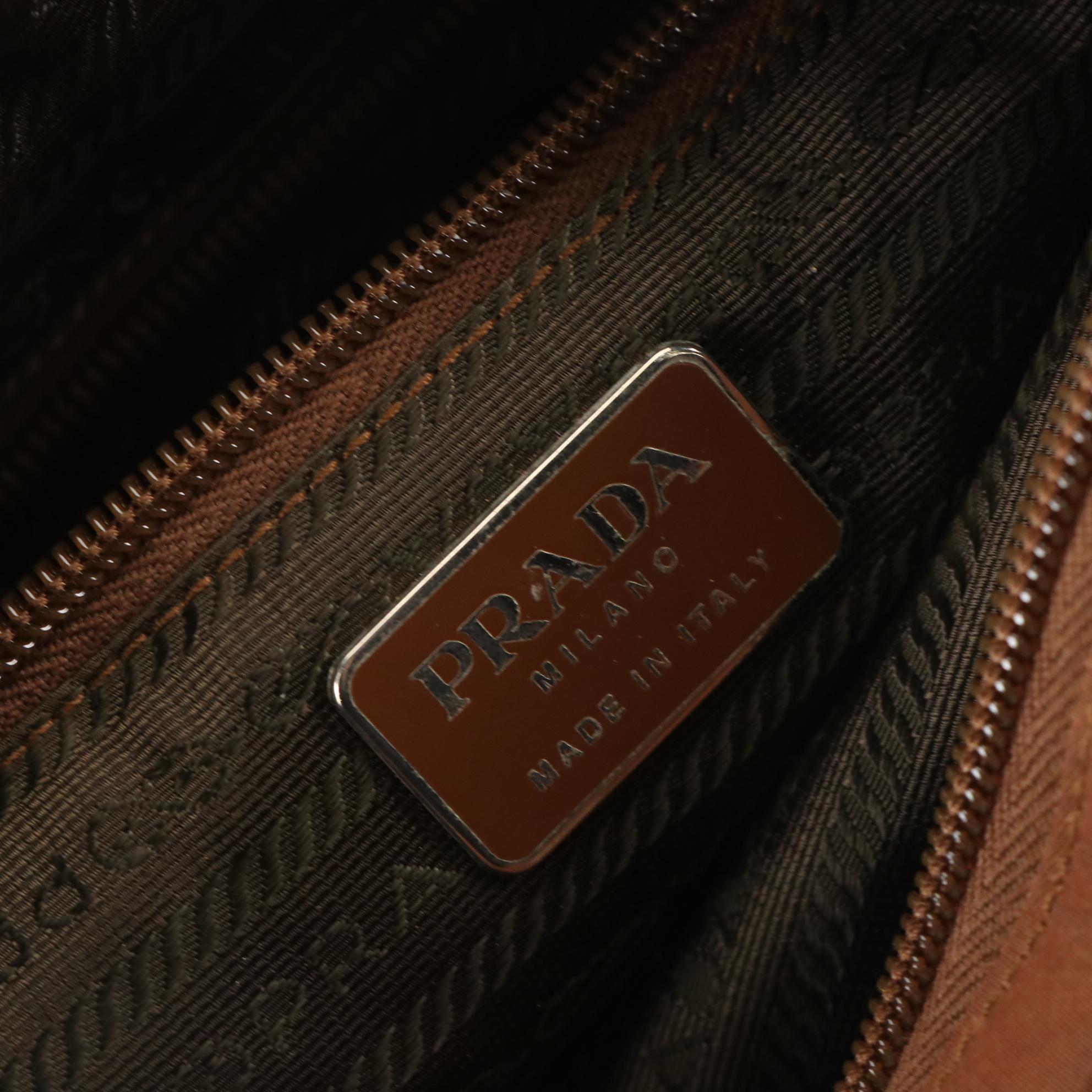 Prada Zippered Shoulder Tote in Brown Tessuto Nylon