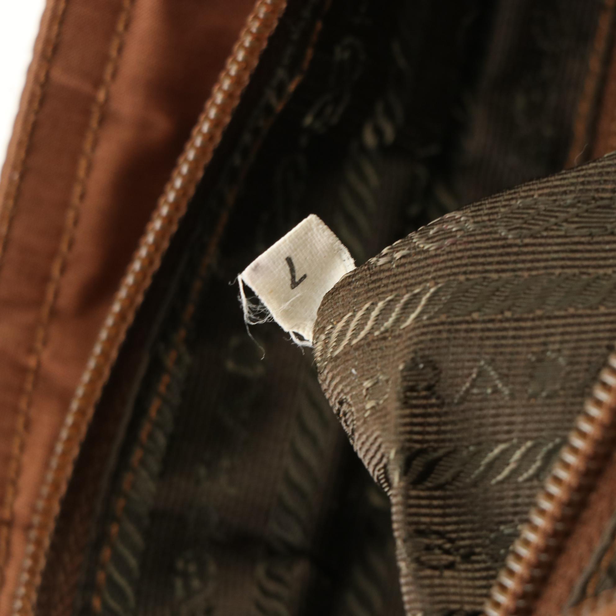 Prada Zippered Shoulder Tote in Brown Tessuto Nylon