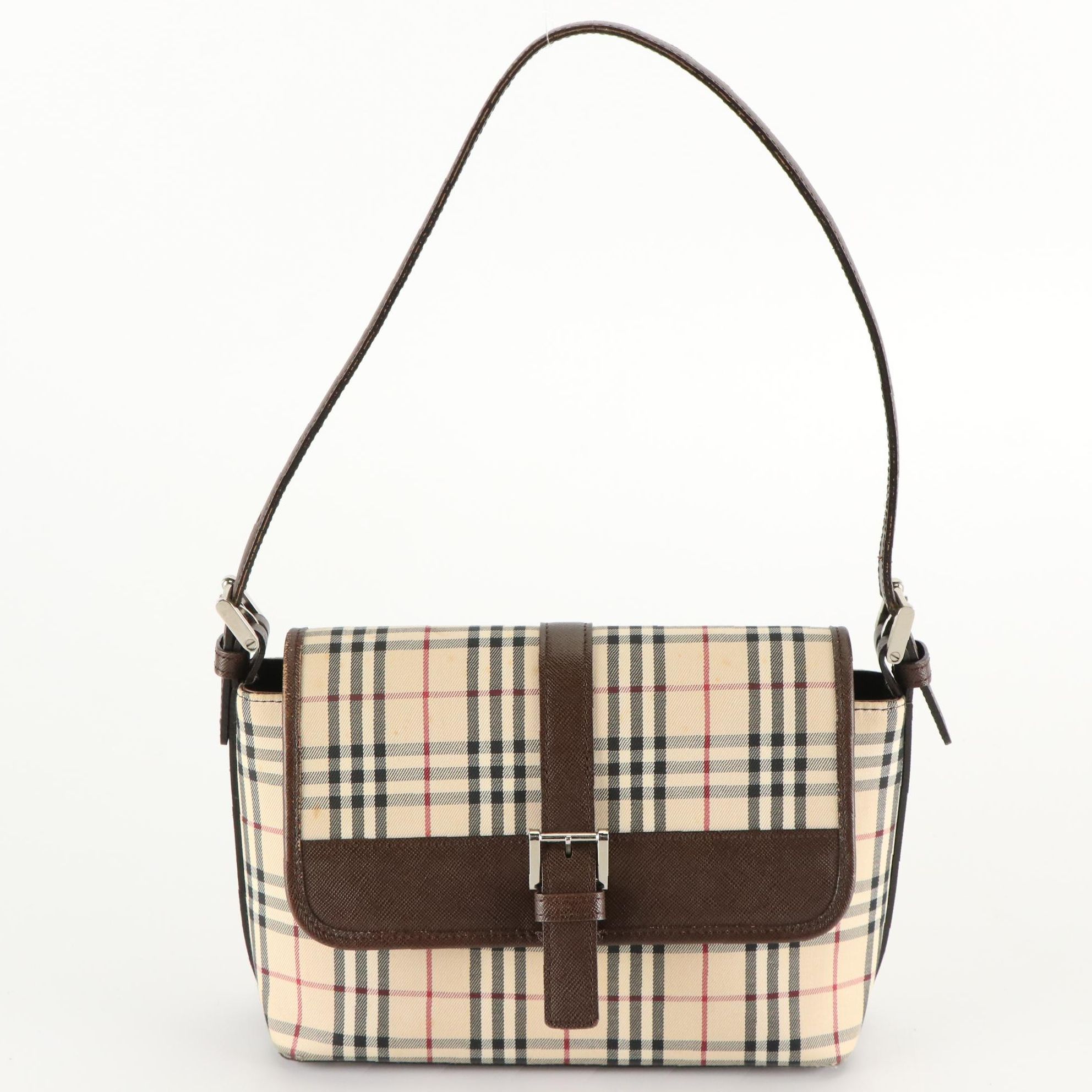 Burberry Flap Front Shoulder Bag in House Check Canvas and Leather Trim