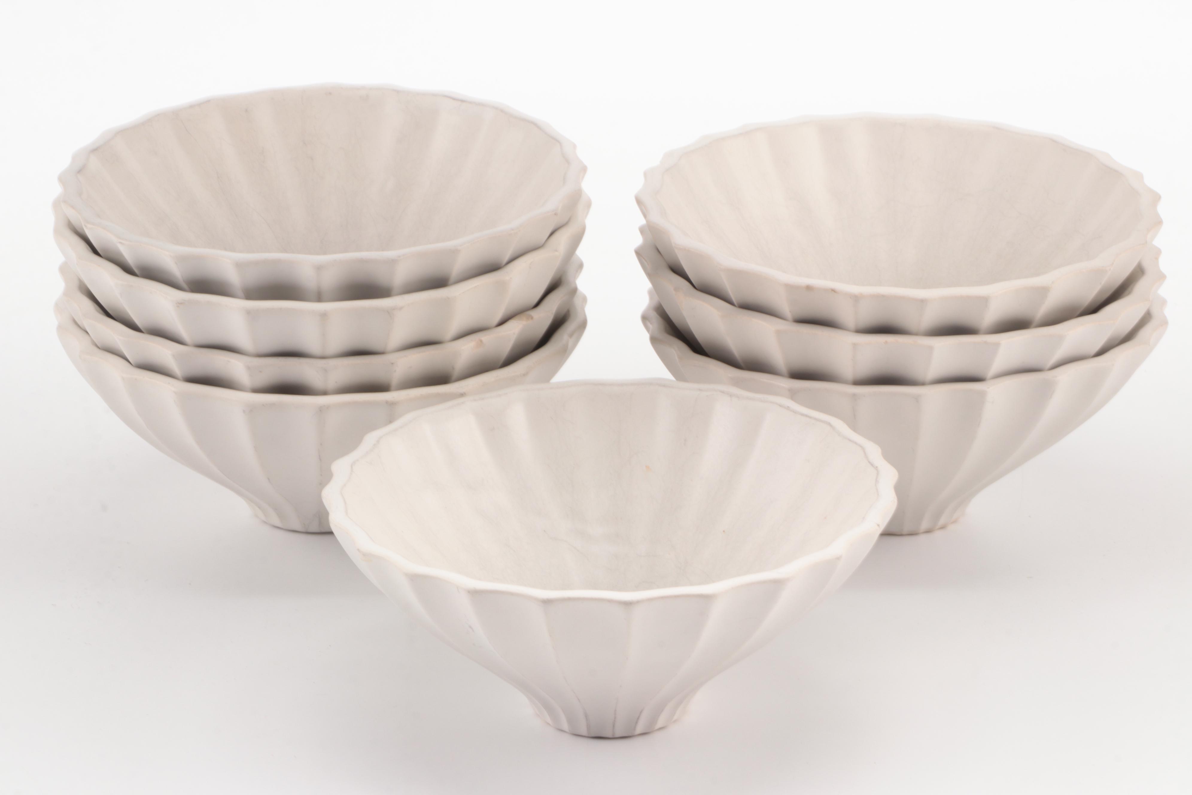 Jonathan Adler Black and White Glazed Fluted Ceramic Bowls