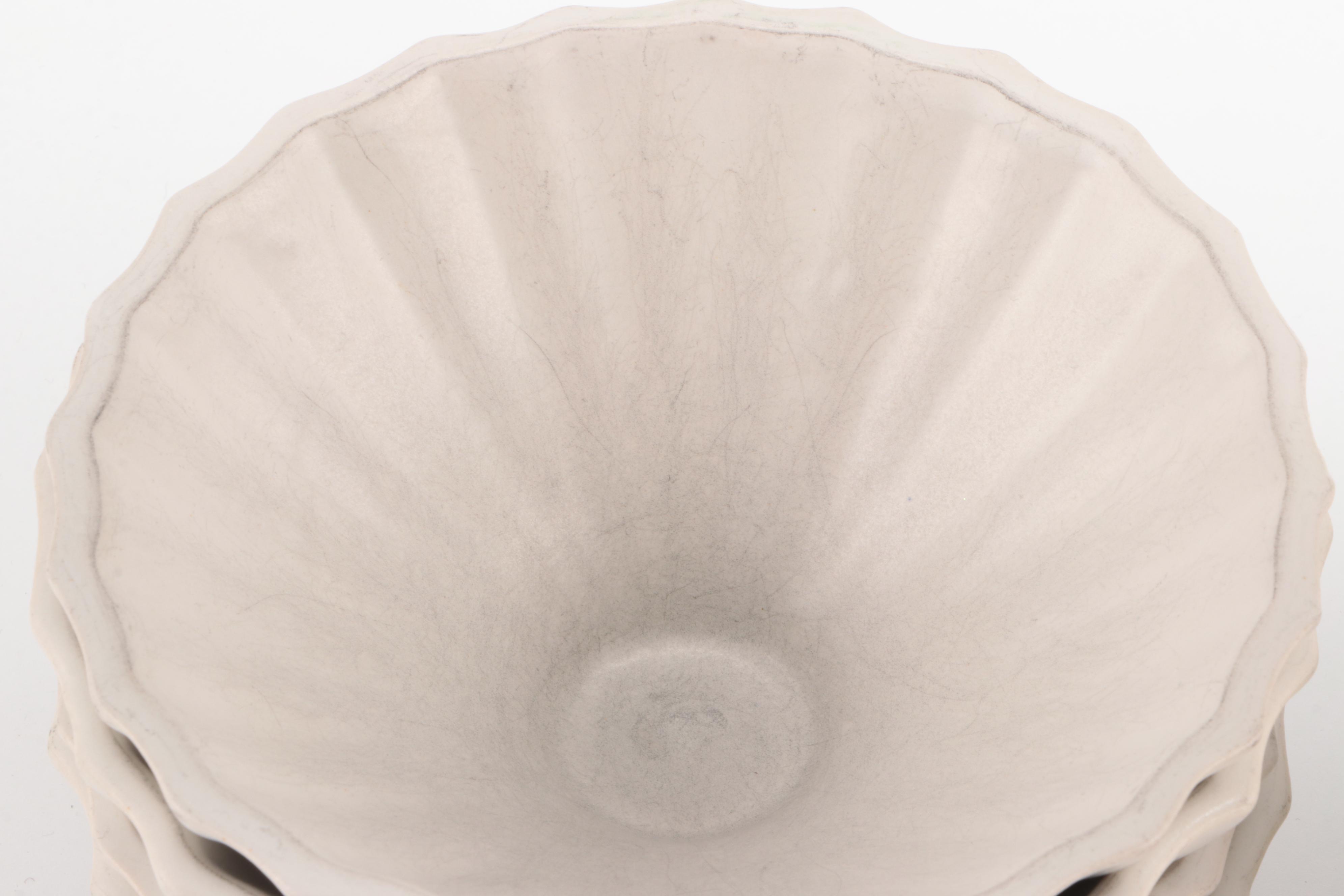 Jonathan Adler Black and White Glazed Fluted Ceramic Bowls