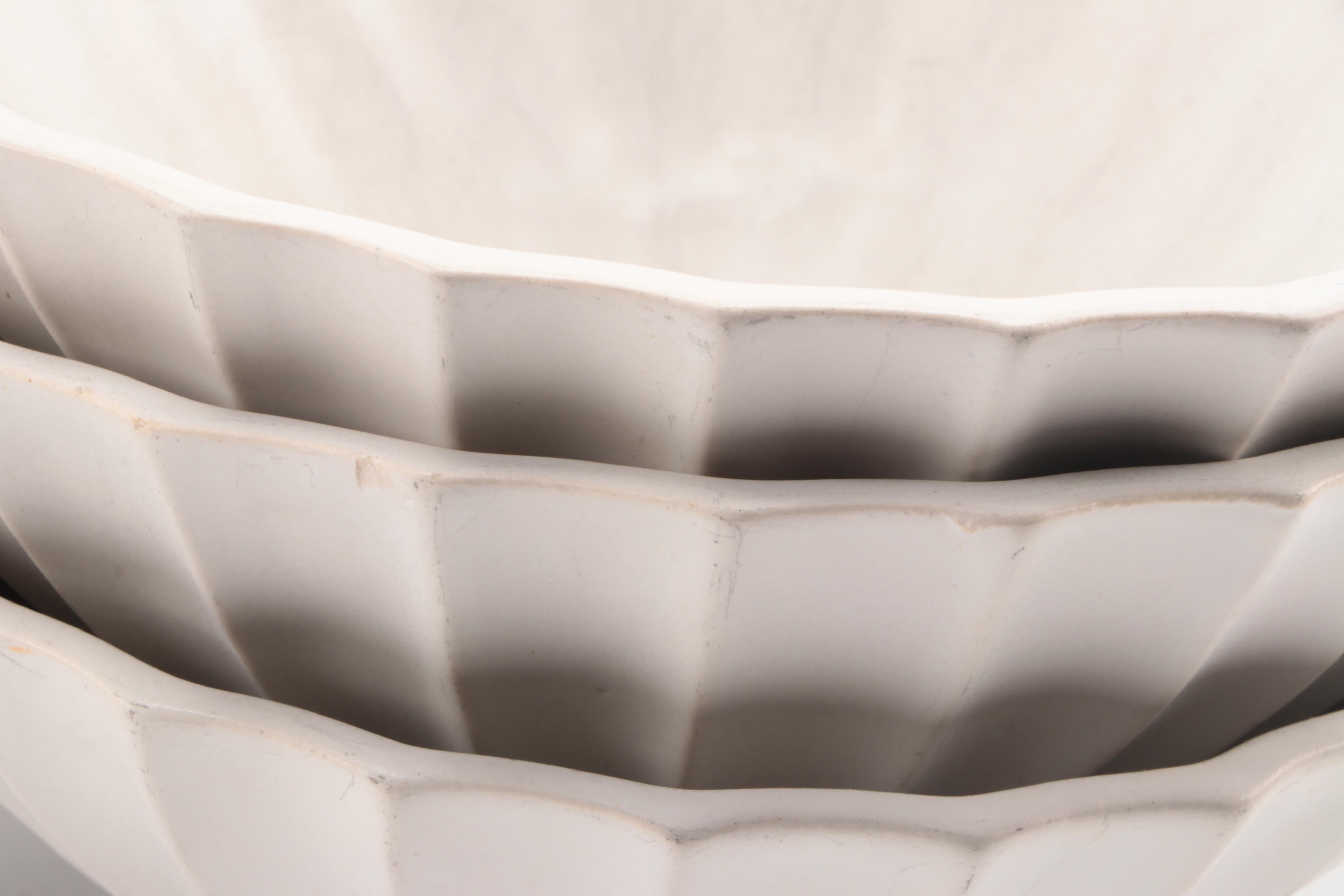 Jonathan Adler Black and White Glazed Fluted Ceramic Bowls