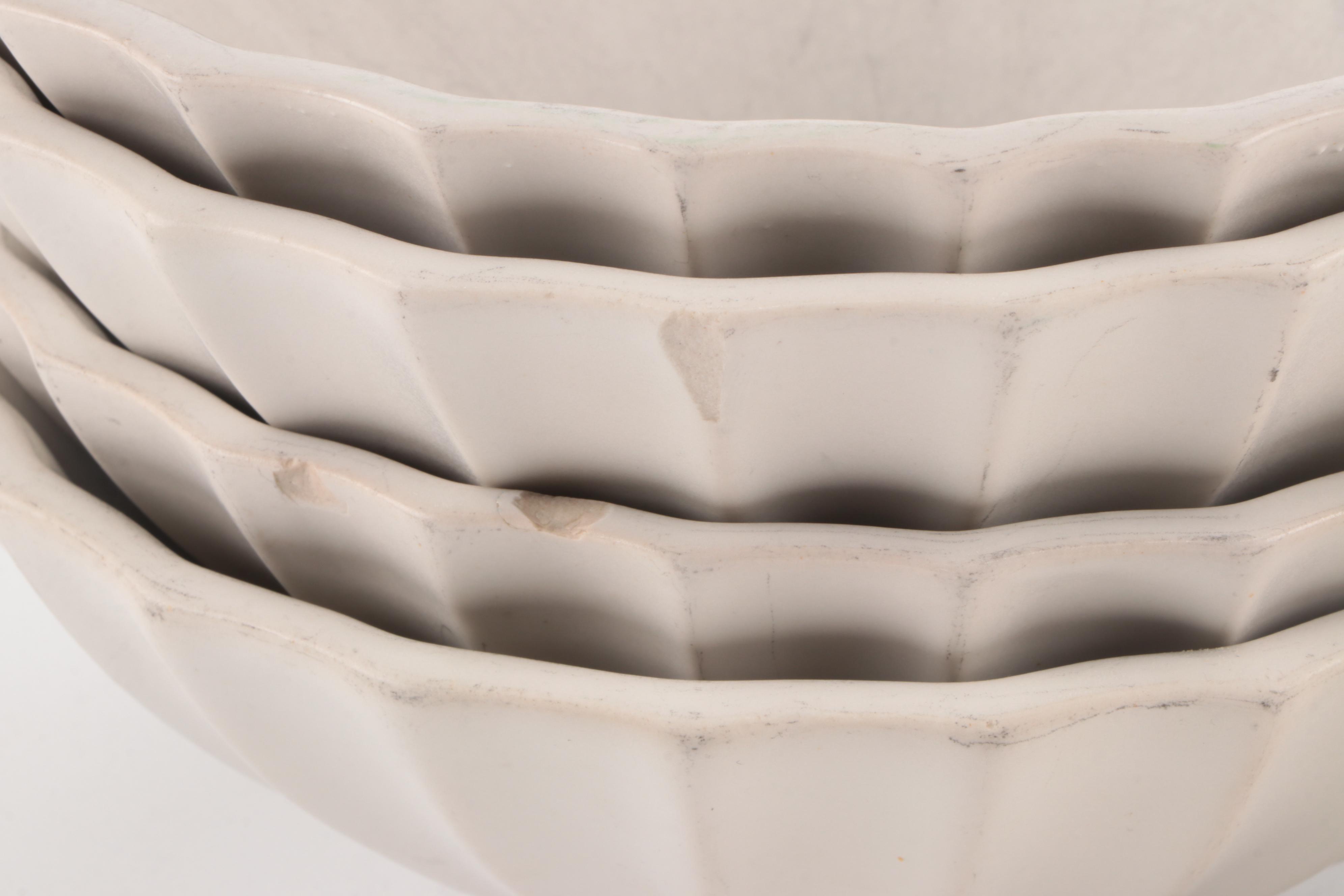 Jonathan Adler Black and White Glazed Fluted Ceramic Bowls