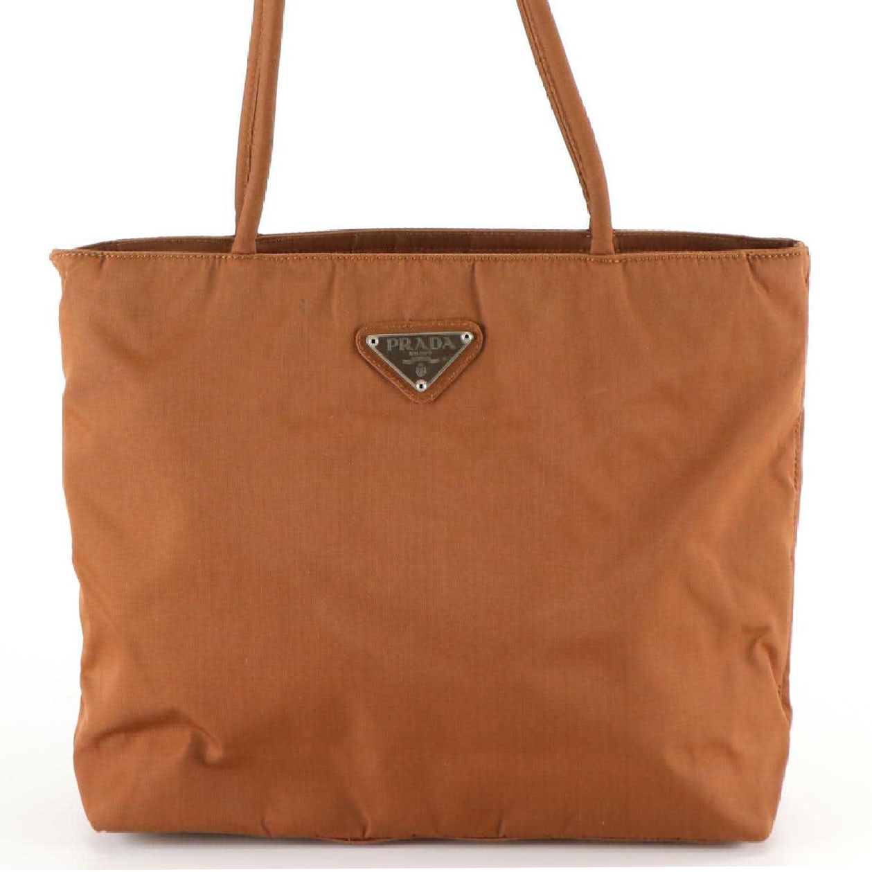 Prada Zippered Shoulder Tote in Brown Tessuto Nylon