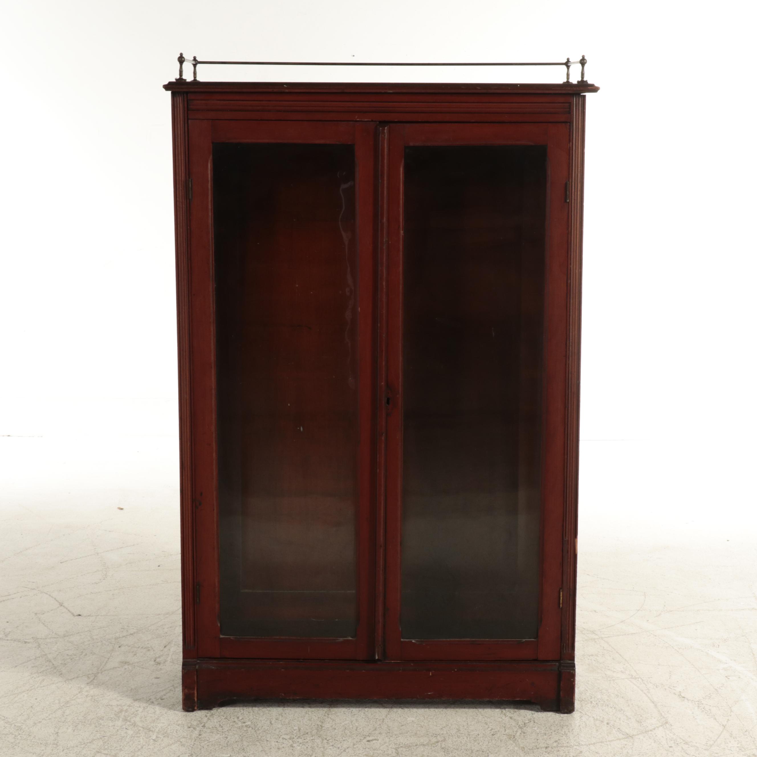 Victorian Glass Front Bookcase with Gallery Rail, Late 19th/ Early 20th Century