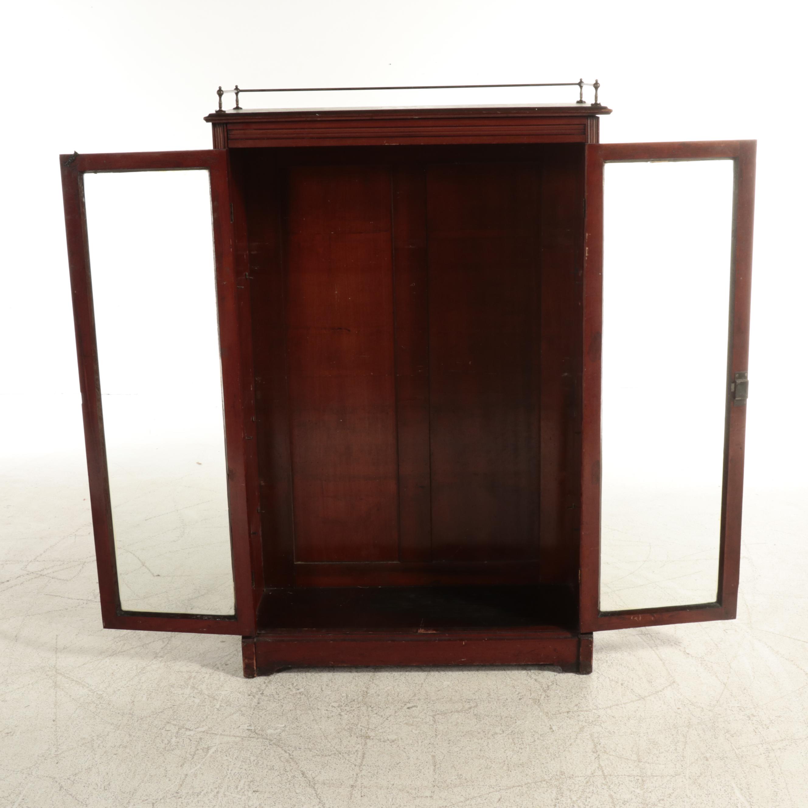 Victorian Glass Front Bookcase with Gallery Rail, Late 19th/ Early 20th Century