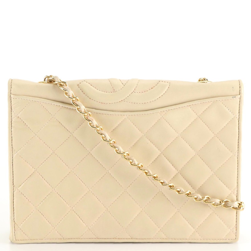 Chanel CC Front Flap Crossbody in Nude Quilted Calfskin, Late 20th