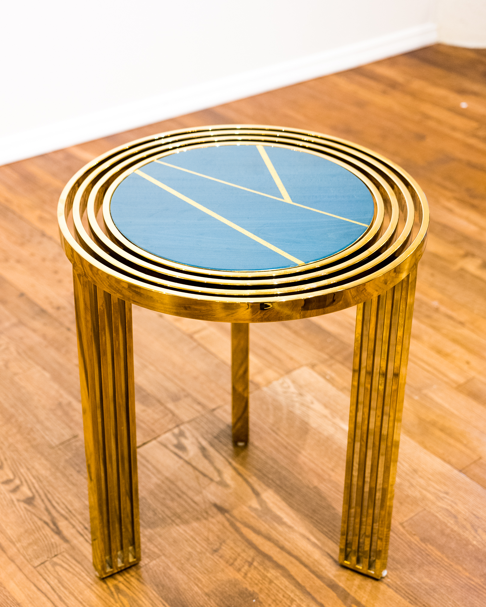 Modernist Style Brass Concentric Brass Framed End Table