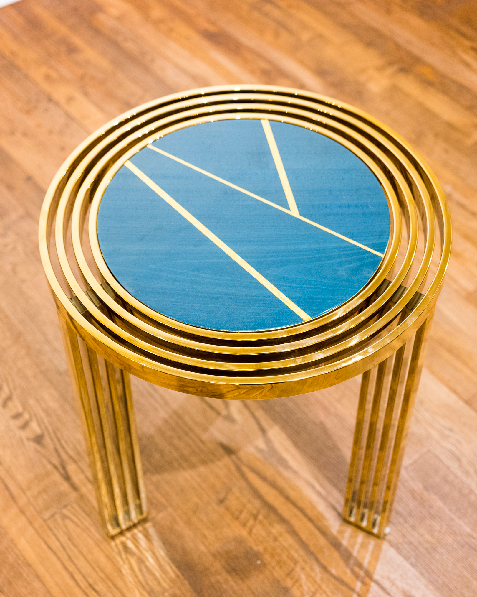 Modernist Style Brass Concentric Brass Framed End Table