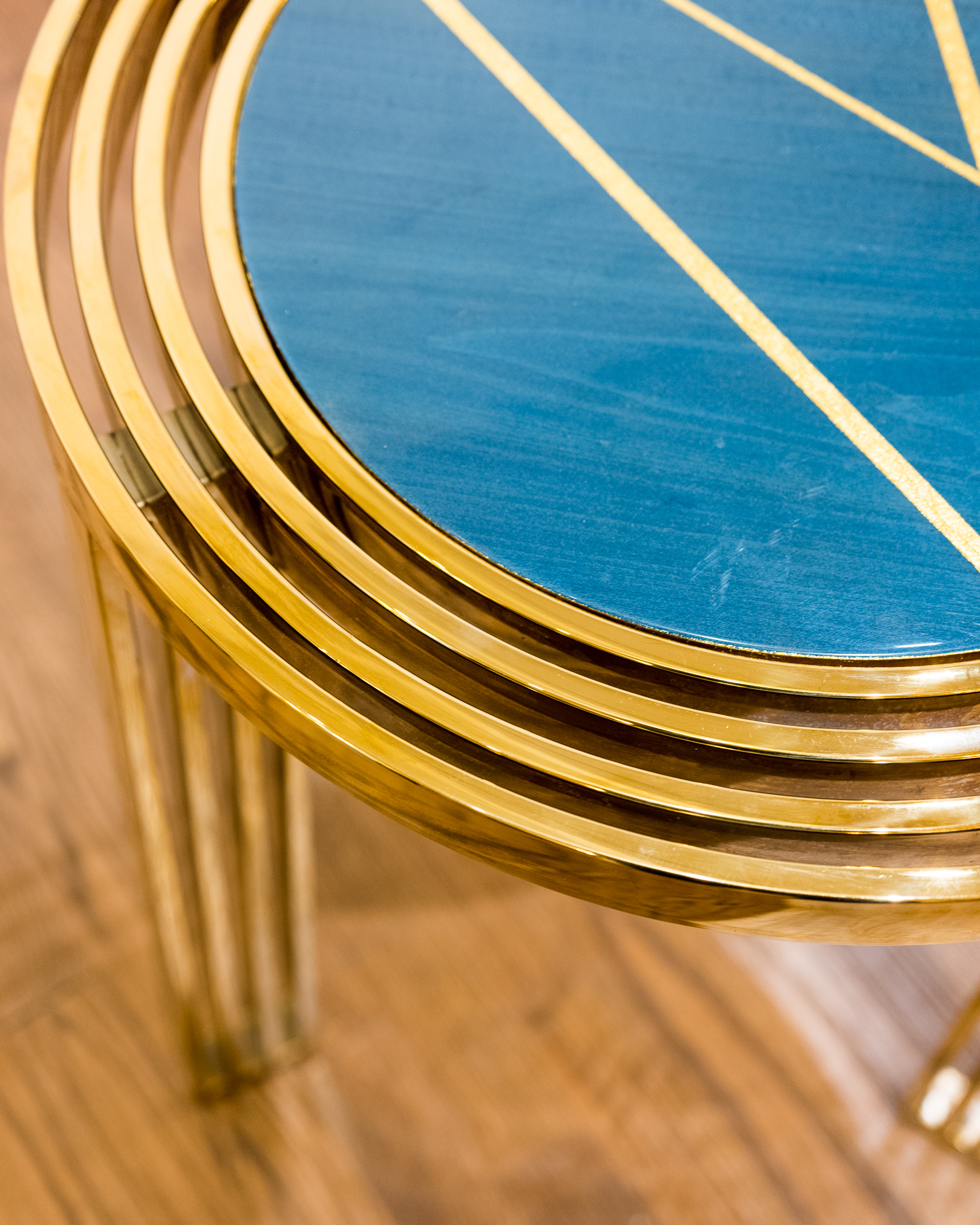 Modernist Style Brass Concentric Brass Framed End Table