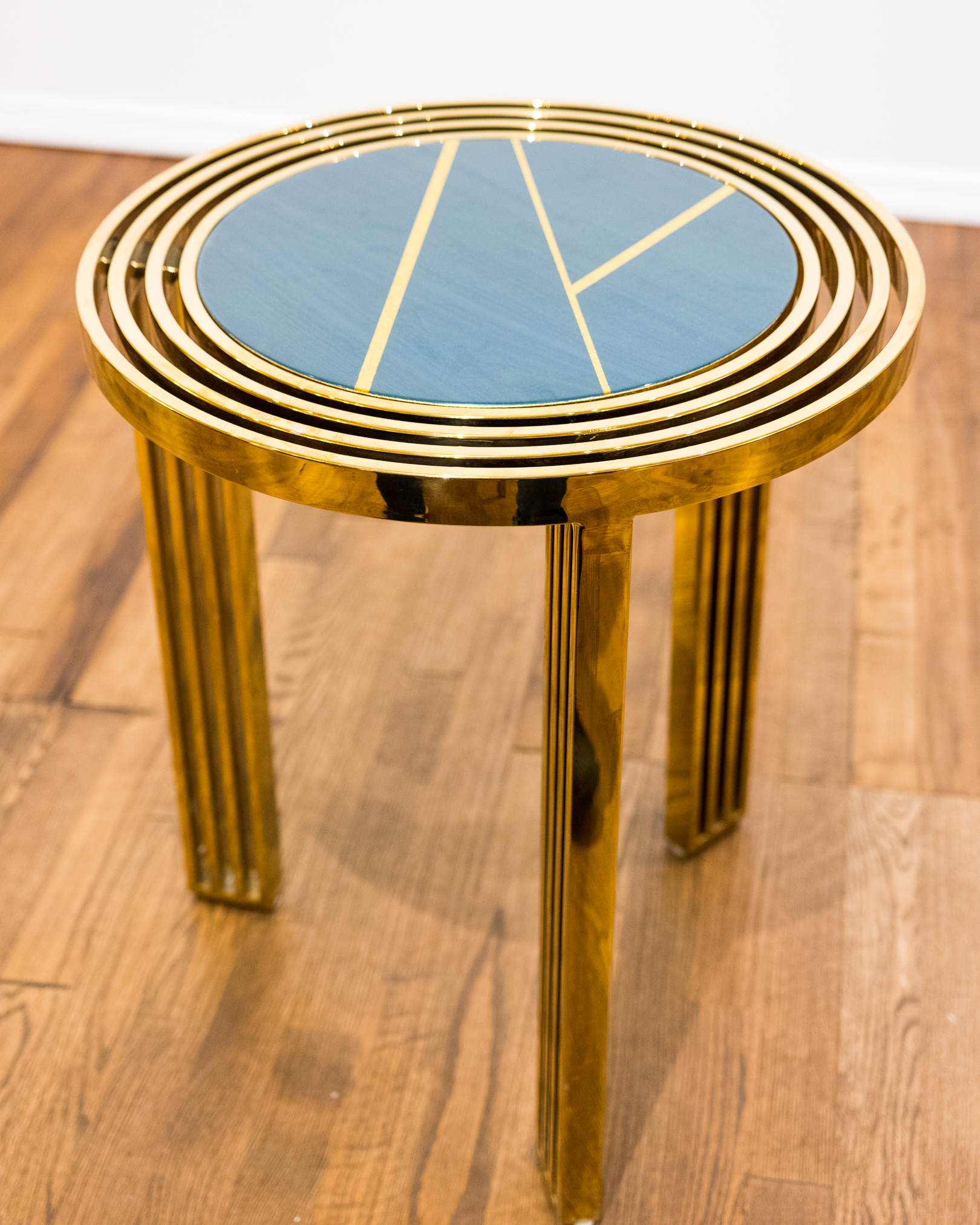 Modernist Style Brass Concentric Brass Framed End Table