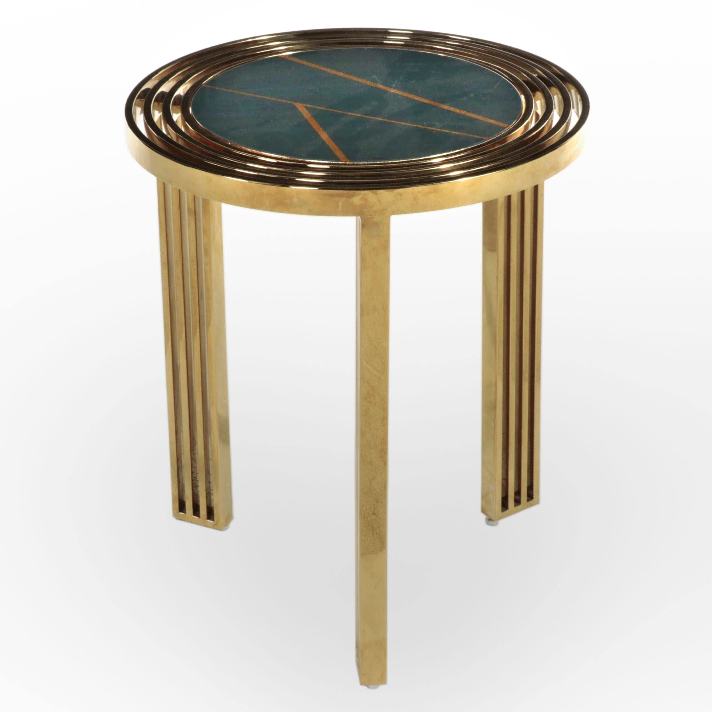 Modernist Style Brass Concentric Brass Framed End Table