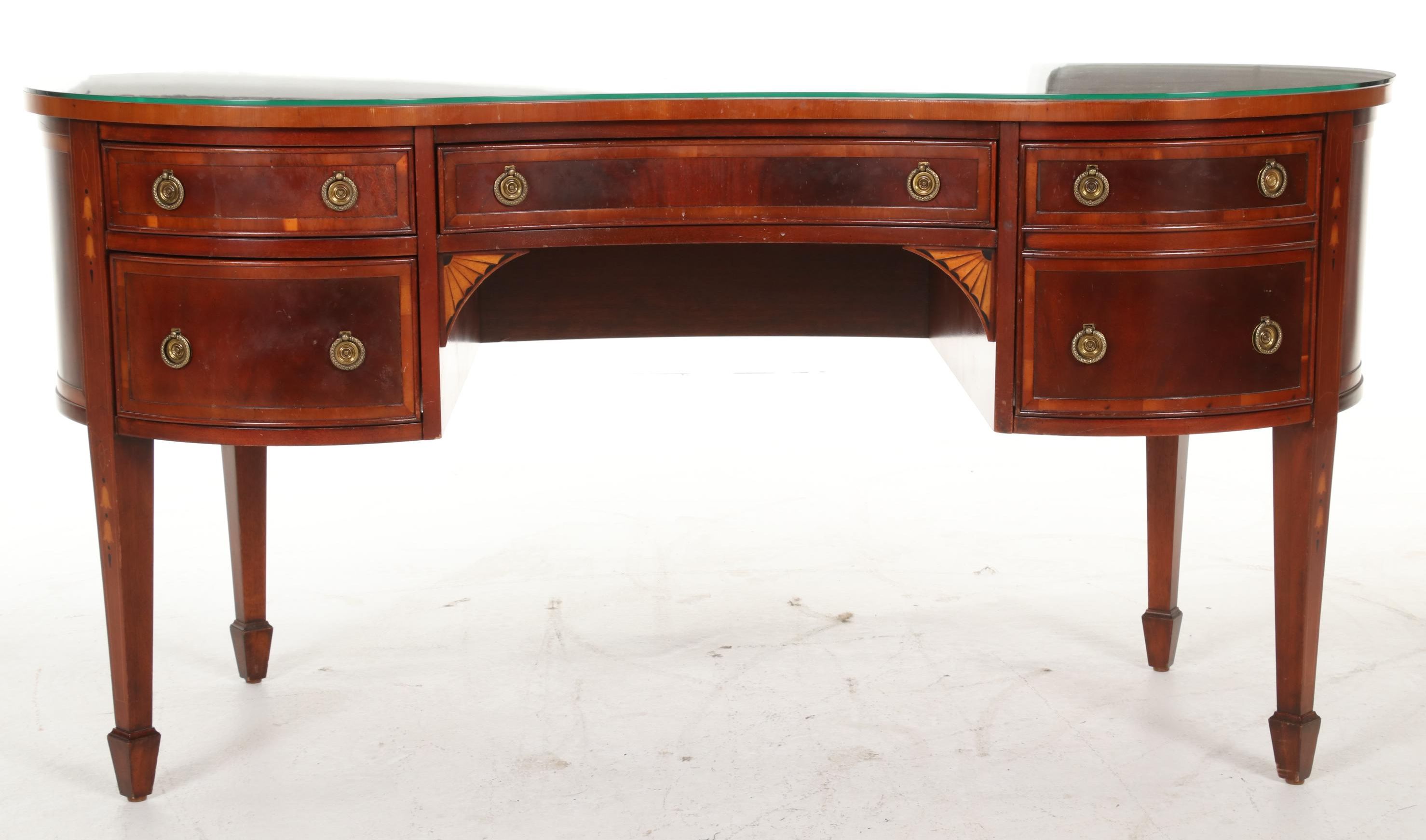 Hekman Hepplewhite Style Mahogany Kidney Shaped Desk with Fan Inlay