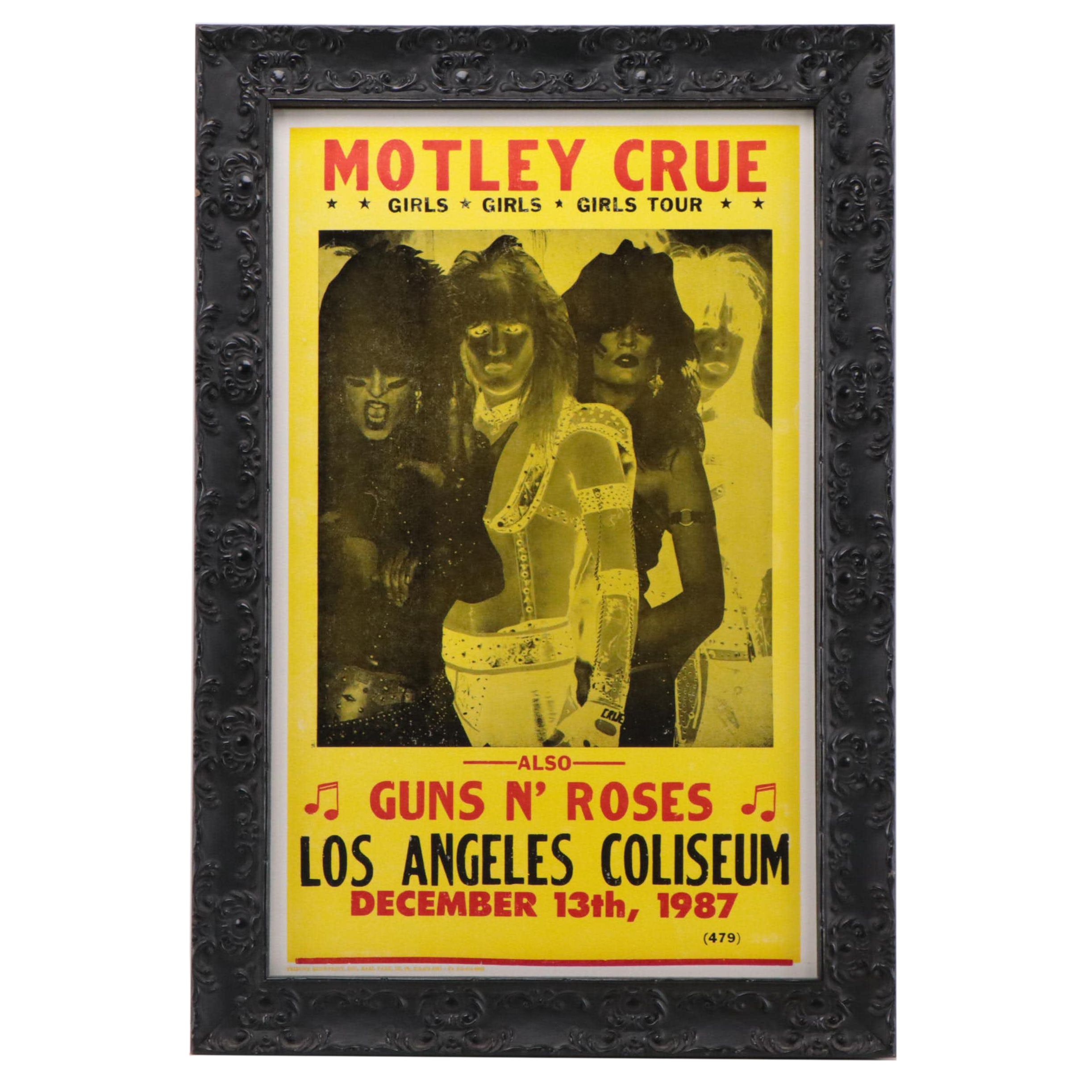 Motley Crue With Guns N' Roses "Girls Girls Girls" Tour Concert Poster, 1987