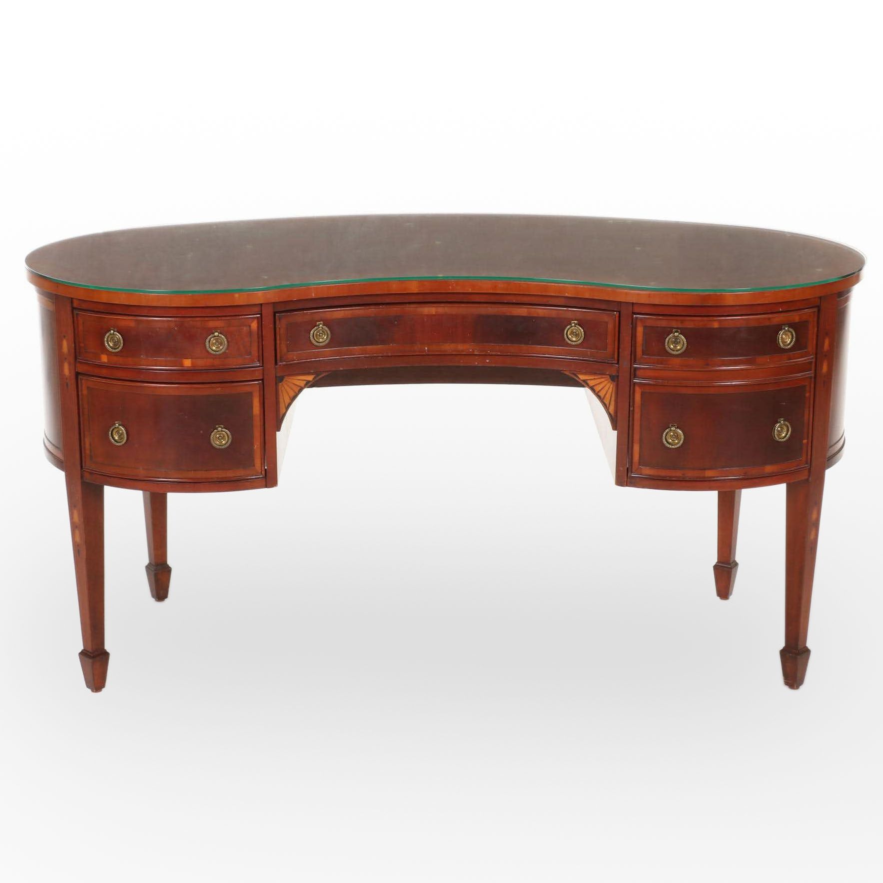 Hekman Hepplewhite Style Mahogany Kidney Shaped Desk with Fan Inlay