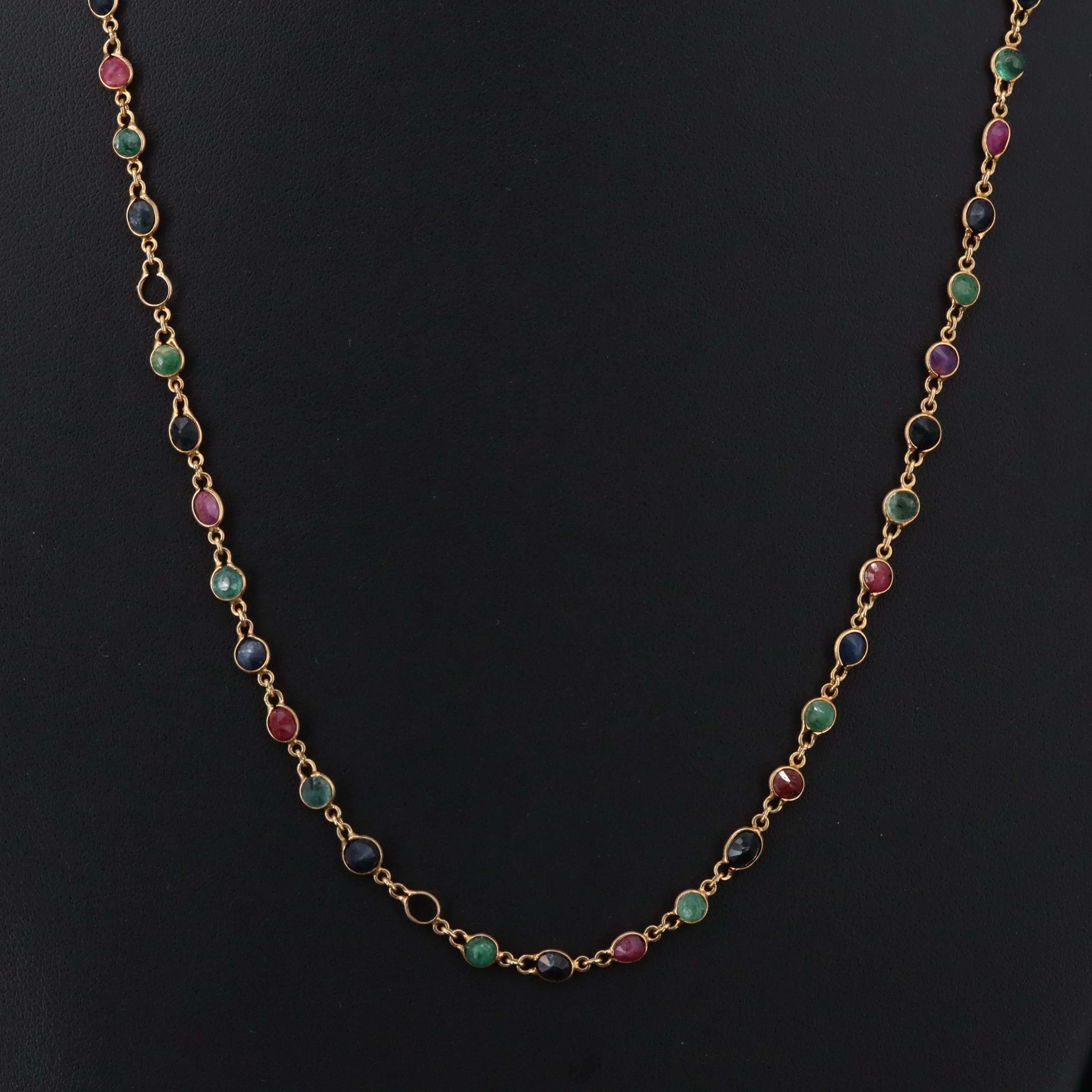 14K Emerald, Ruby and Sapphire Necklace