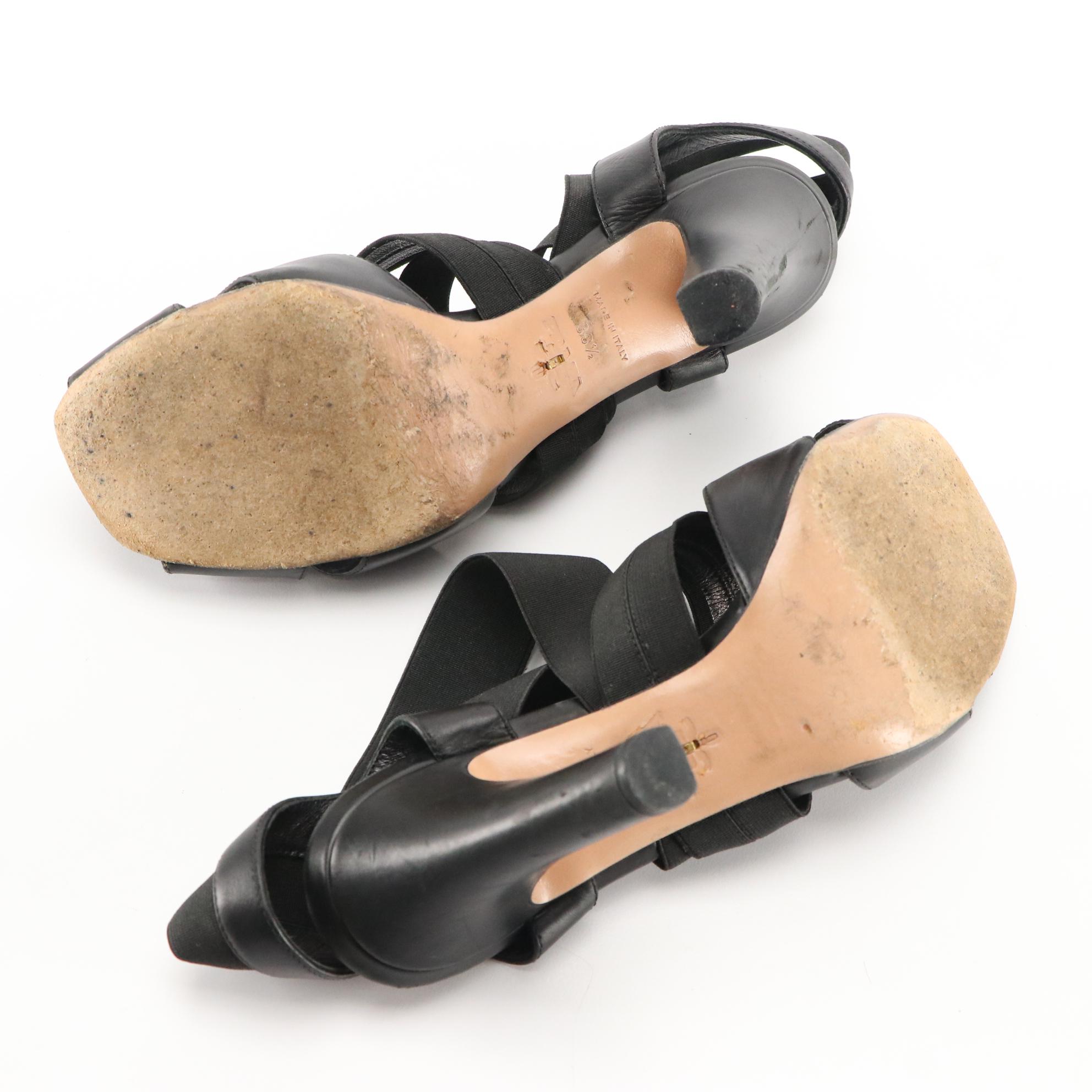 Prada Crisscross Strap and Leather High Heel Dress Sandals