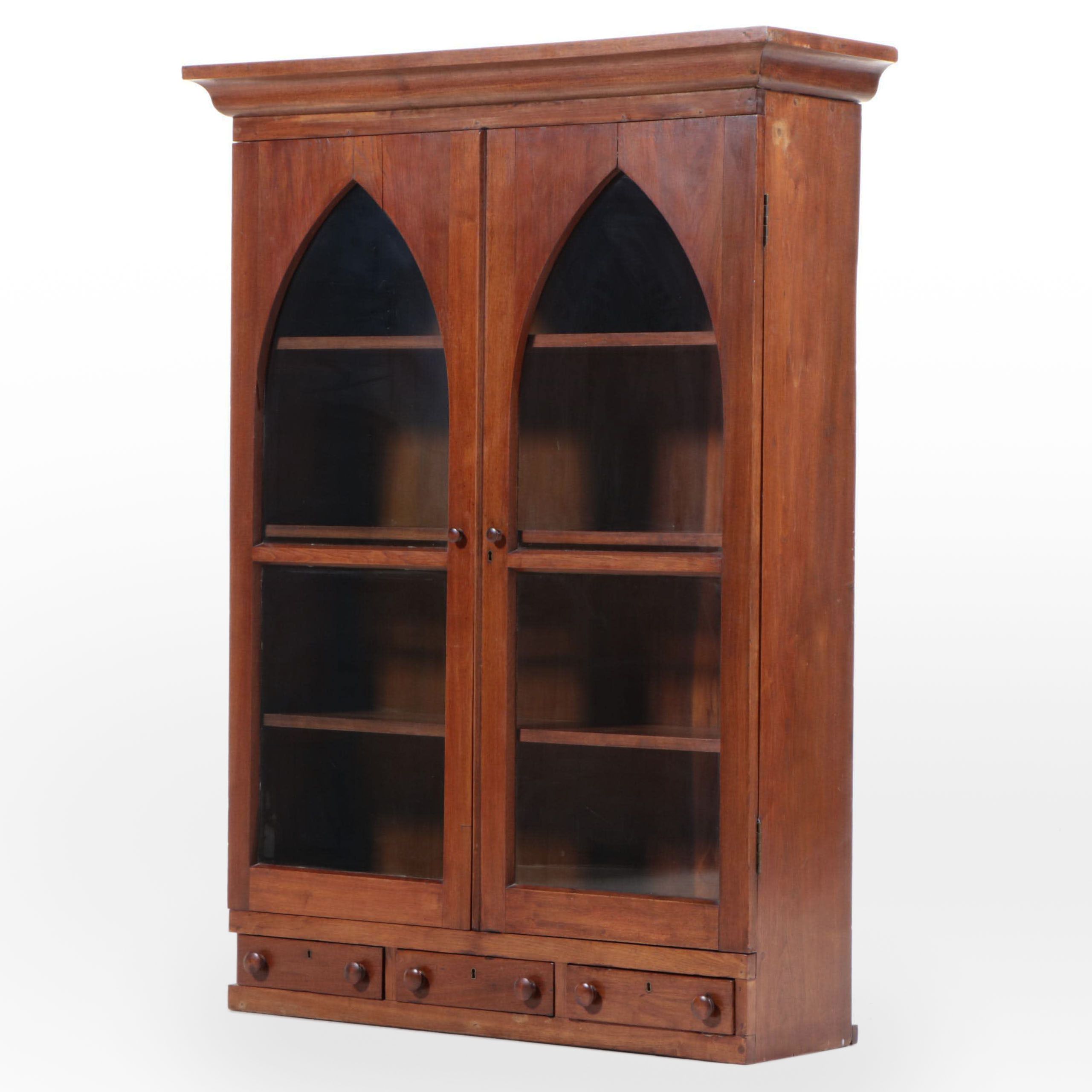 American Gothic Revival Walnut Bookcase, Mid to Late 19th Century