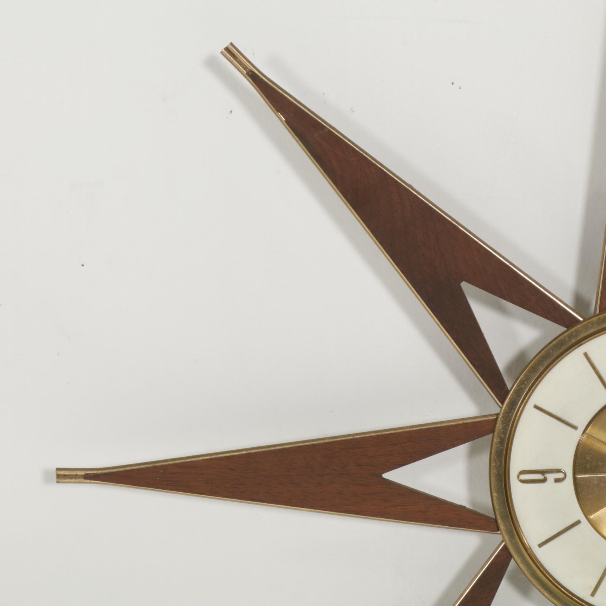 Elgin and Lux Mid Century Modern Sunburst Wall Clocks