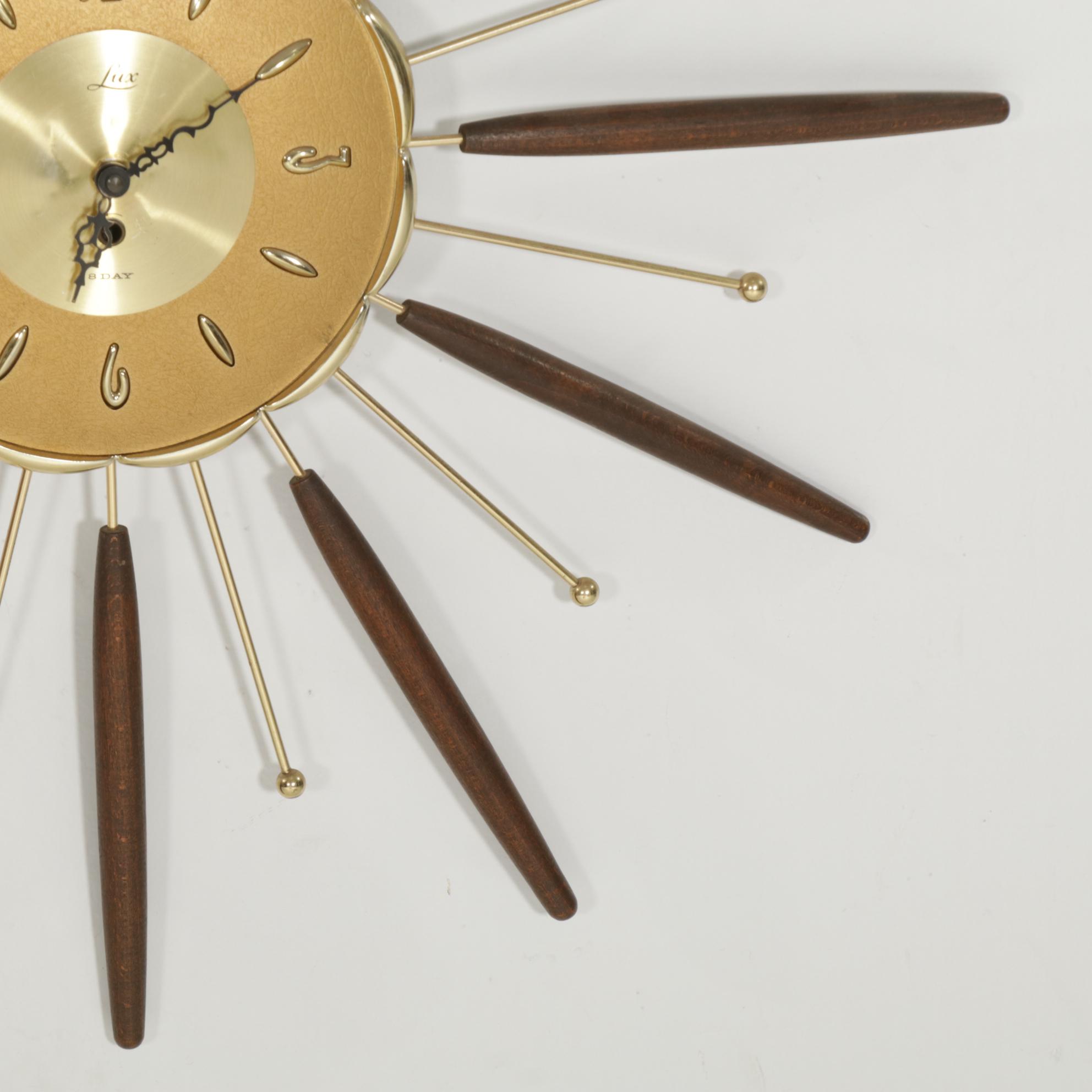 Elgin and Lux Mid Century Modern Sunburst Wall Clocks