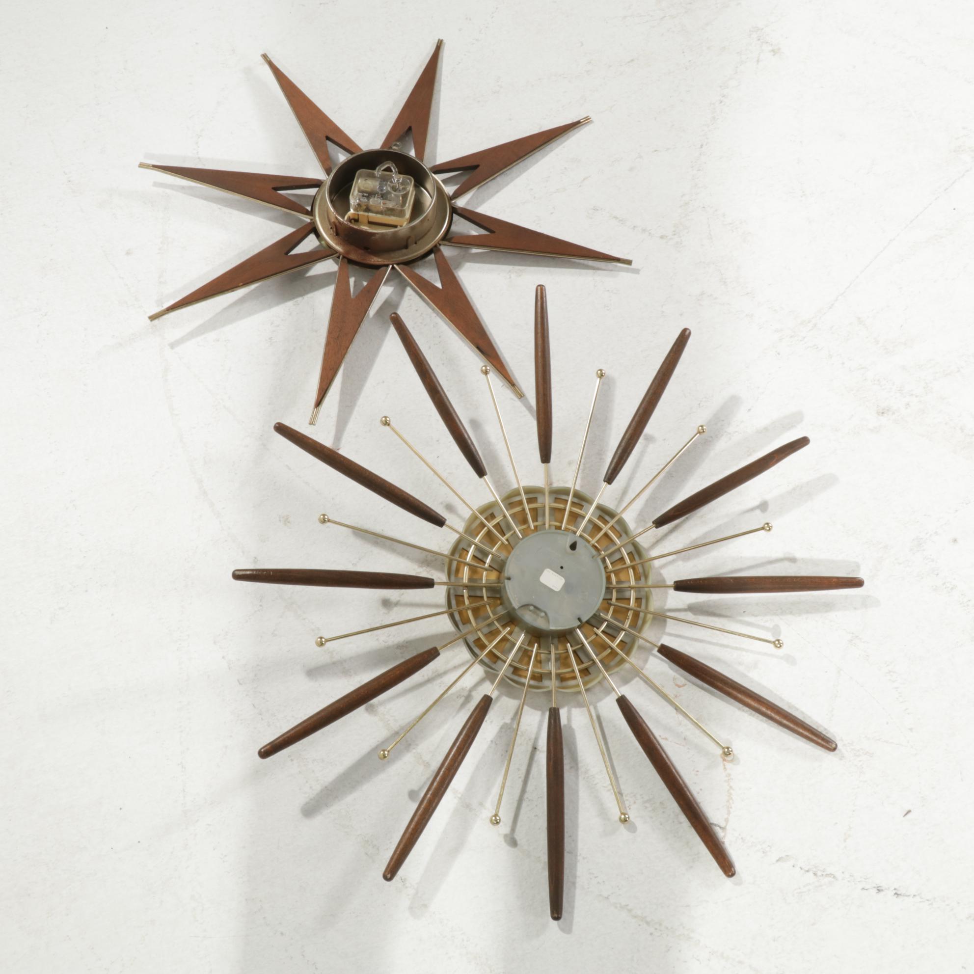 Elgin and Lux Mid Century Modern Sunburst Wall Clocks