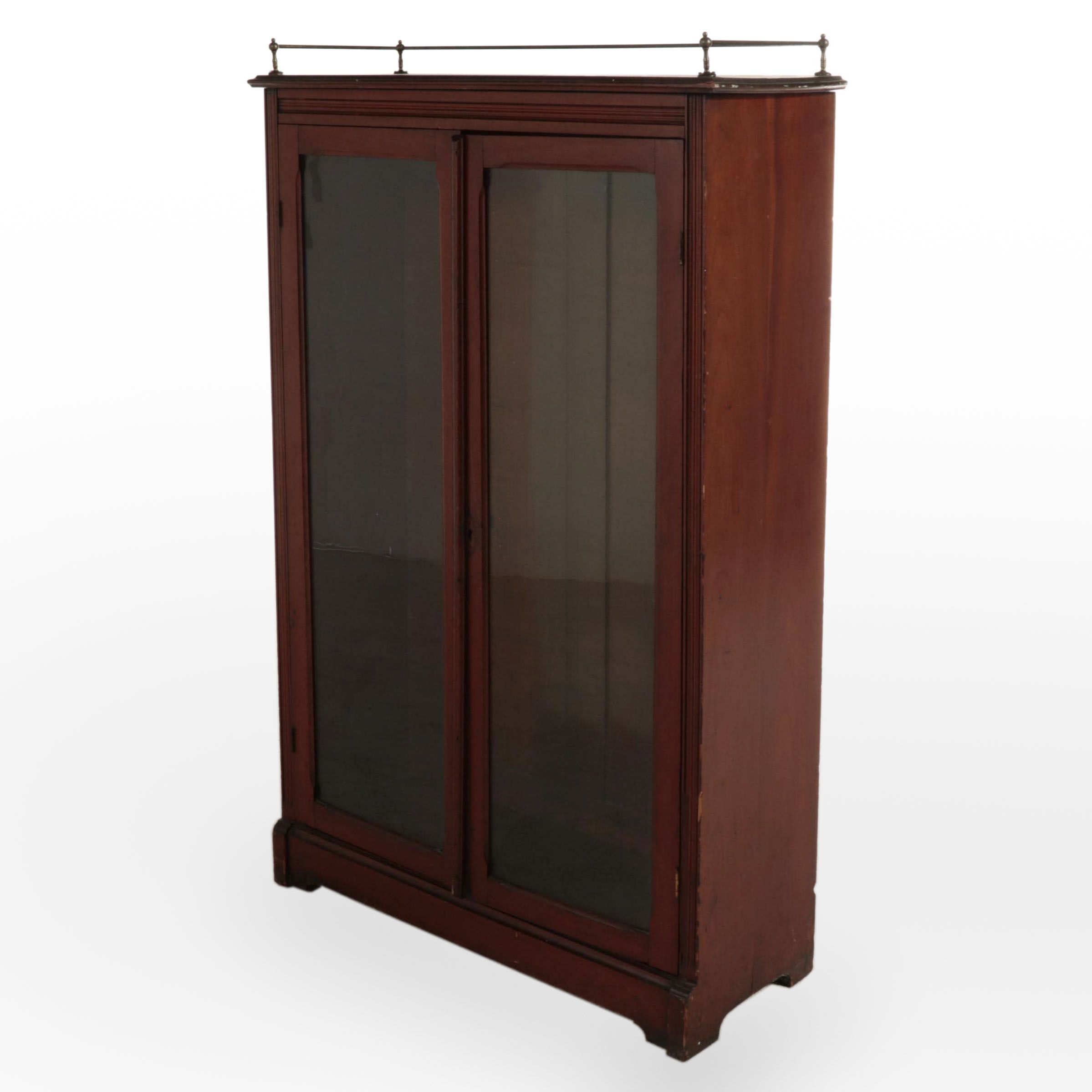 Victorian Glass Front Bookcase with Gallery Rail, Late 19th/ Early 20th Century