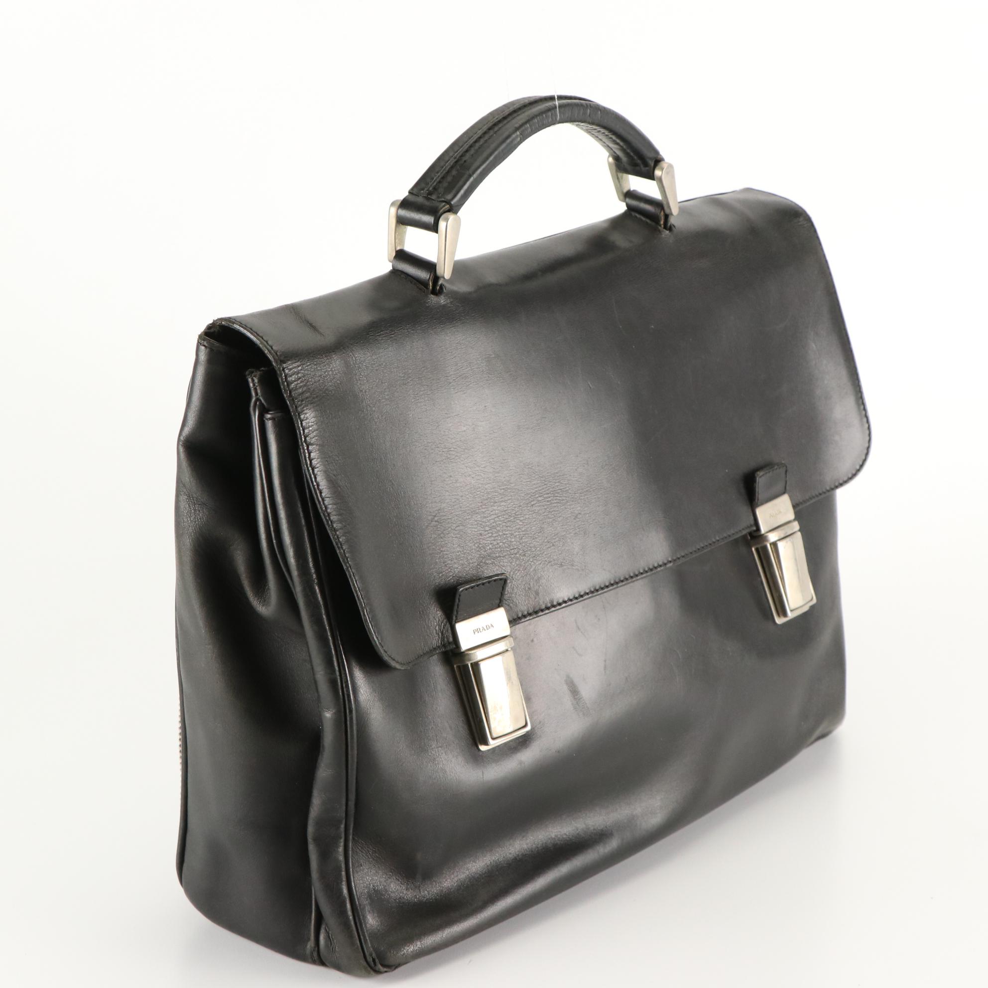 Prada Soft Briefcase in Black Leather and Tessuto Nylon