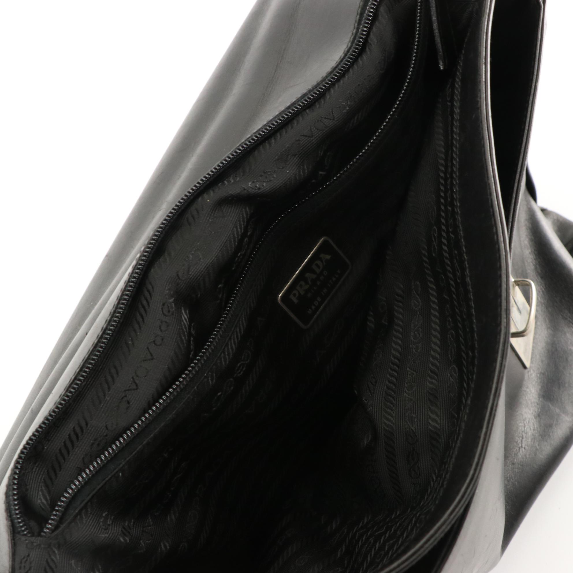 Prada Soft Briefcase in Black Leather and Tessuto Nylon
