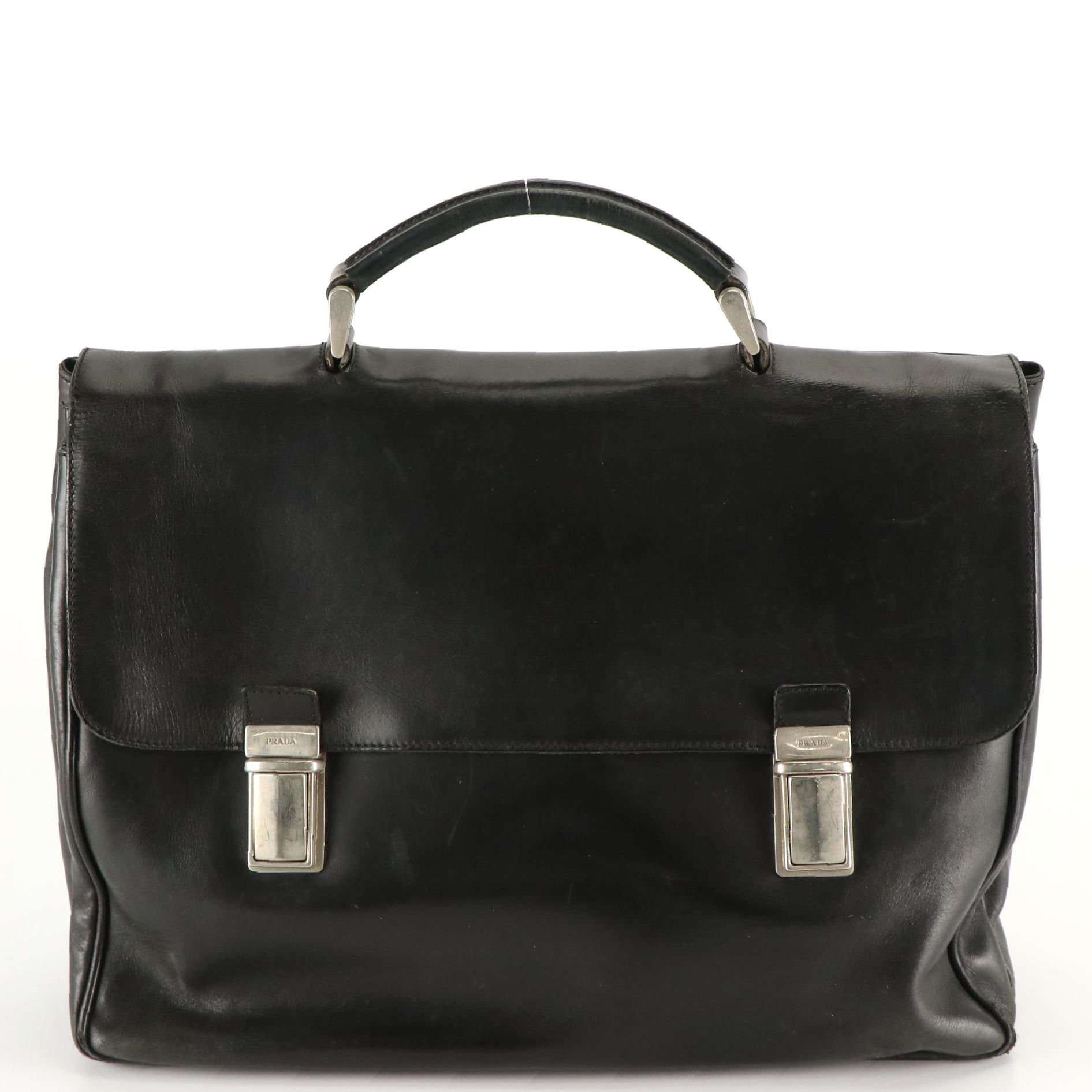 Prada Soft Briefcase in Black Leather and Tessuto Nylon