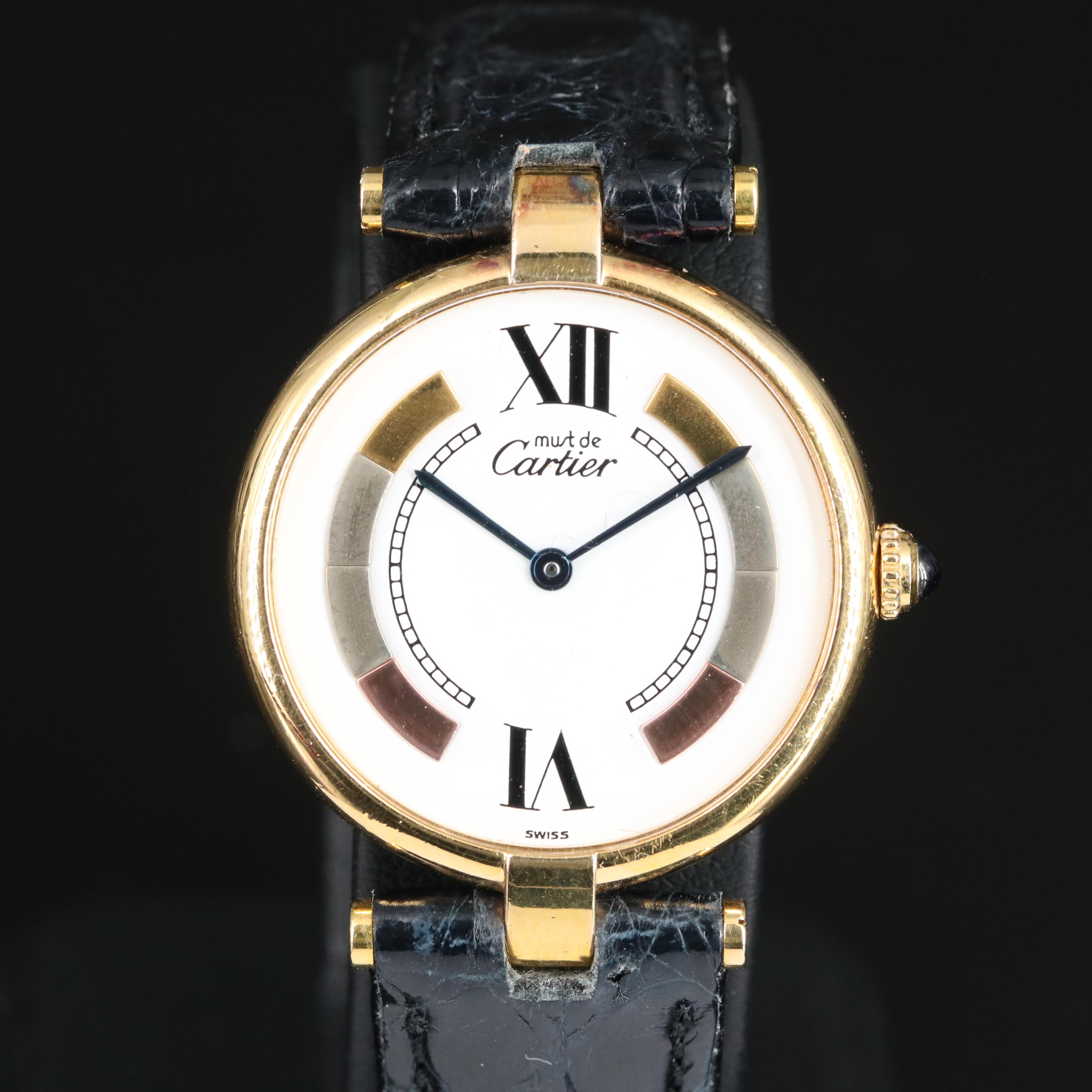 Cartier Gold Plate Over Sterling Silver Quartz Watch