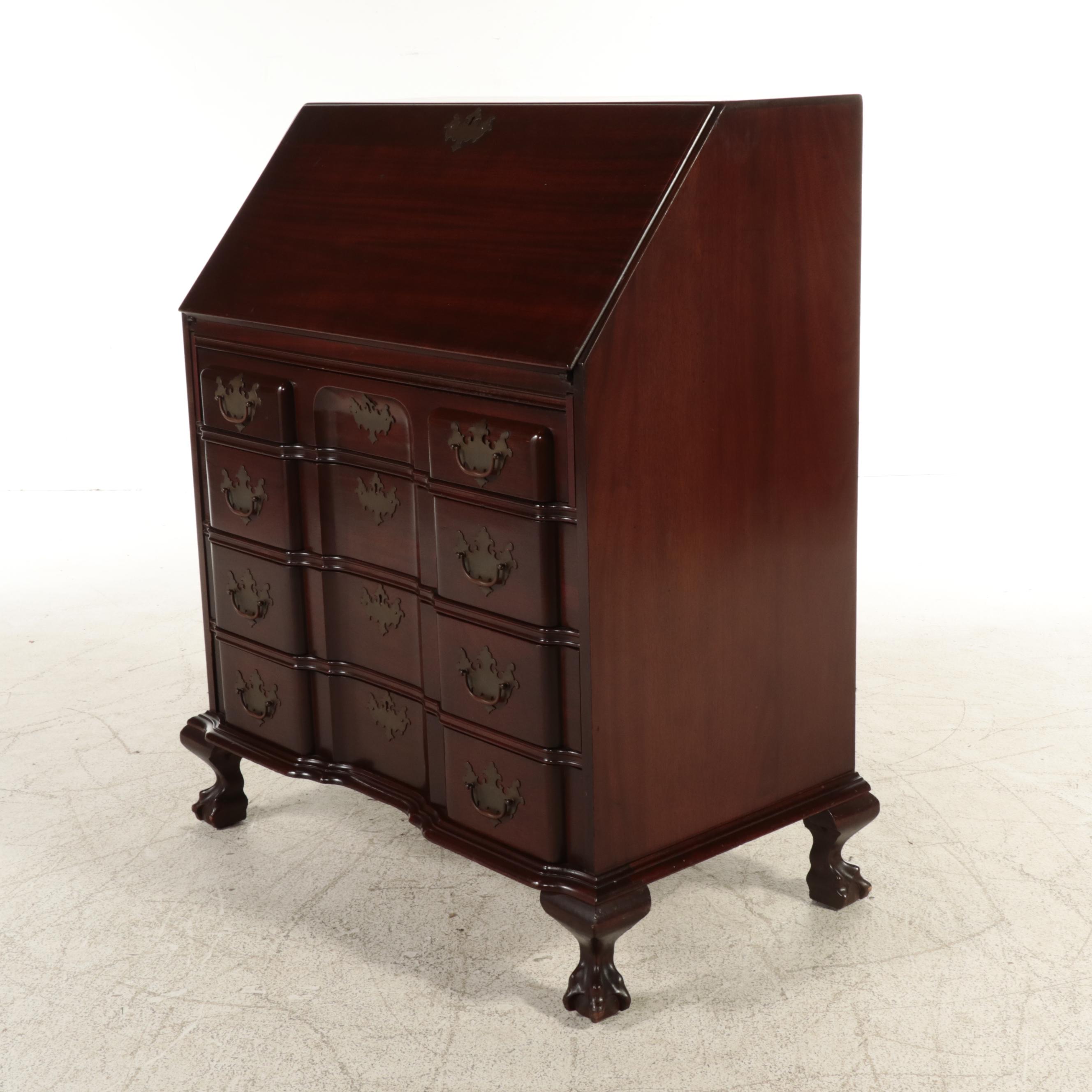 Monitor Furniture Co. Chippendale Style Mahogany BlockFront Desk, 20th