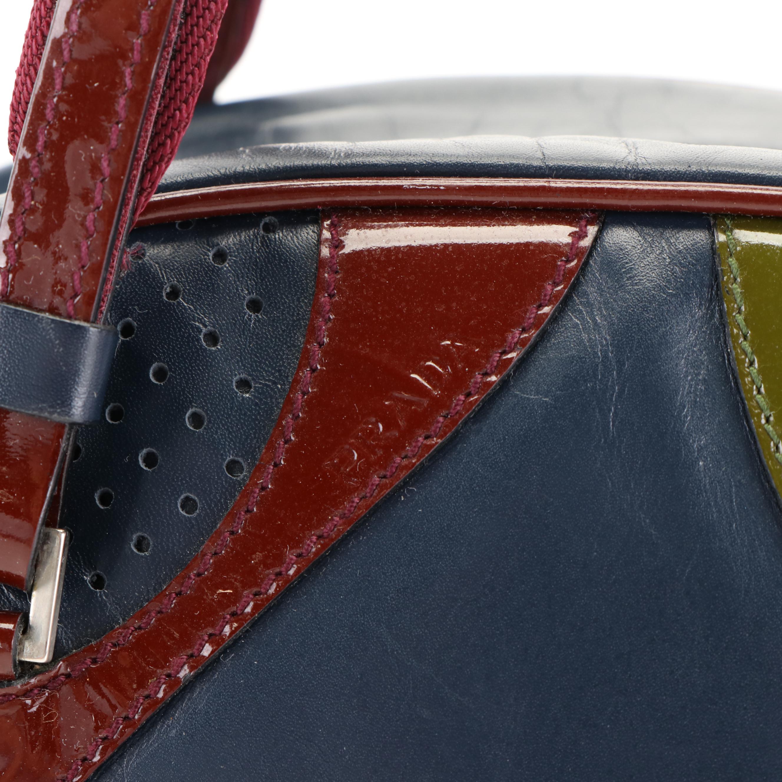 Prada Dark Navy Bordeaux Dark Green Leather Jacquard Handbag