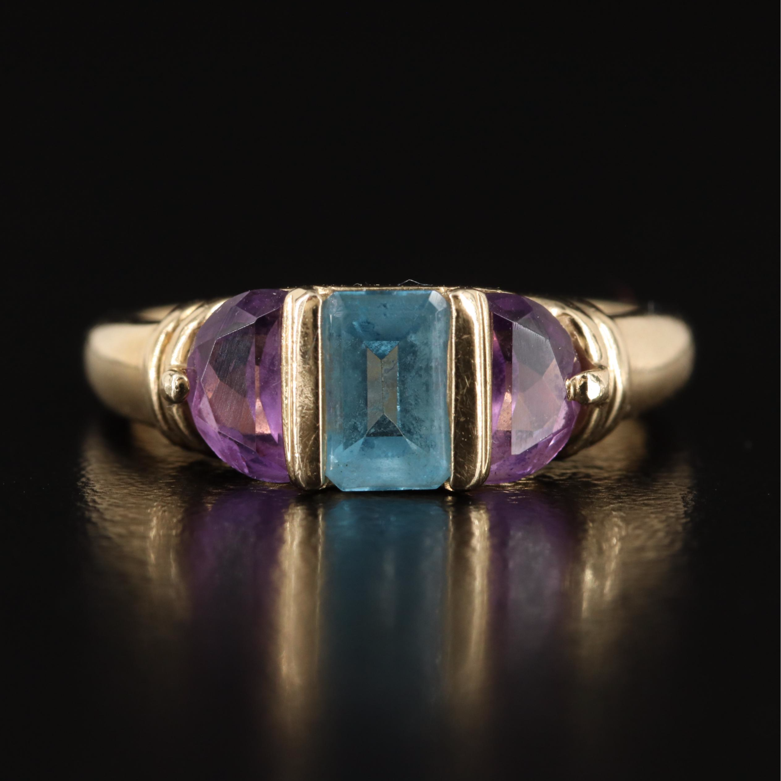 14K Sky Blue Topaz and Amethyst Ring