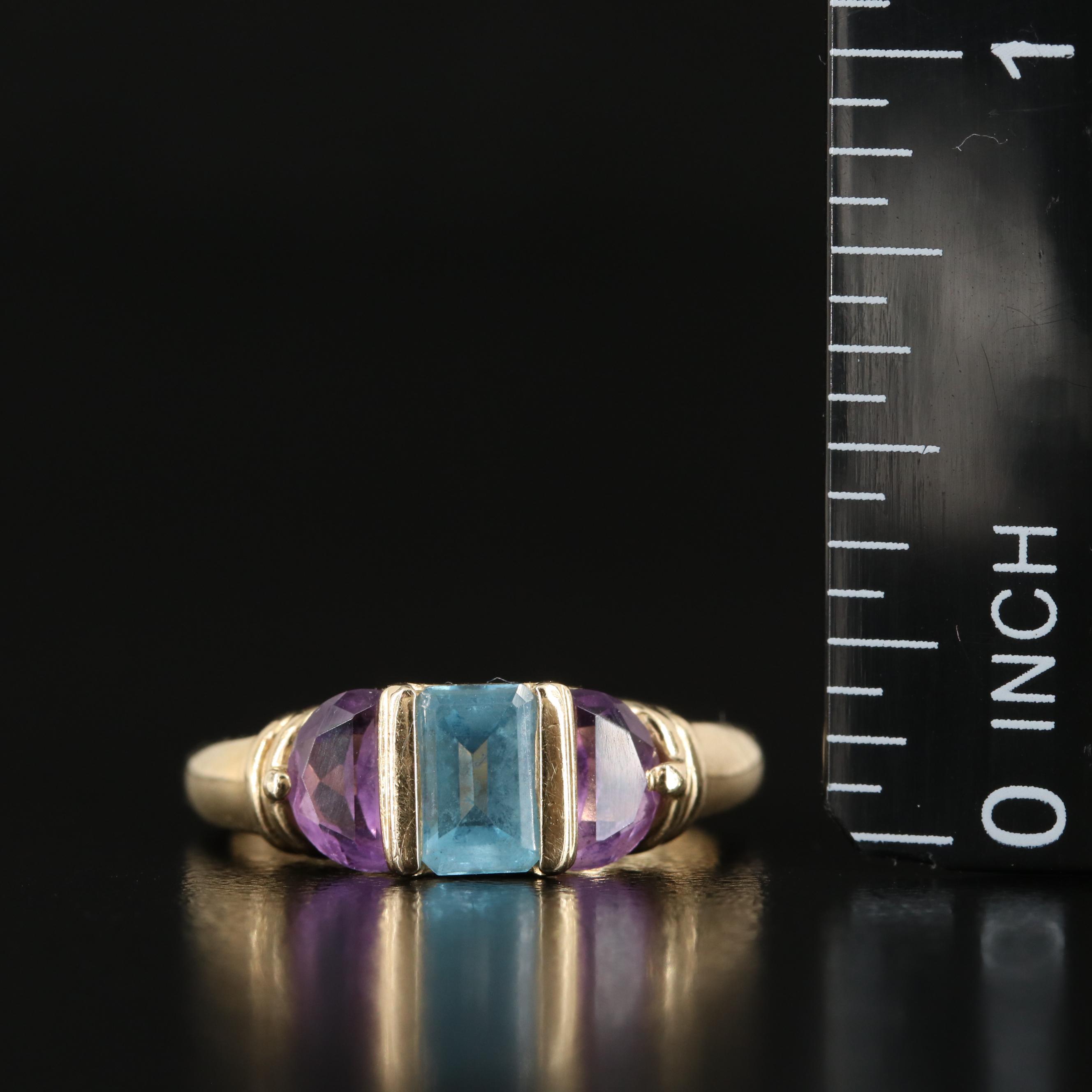 14K Sky Blue Topaz and Amethyst Ring