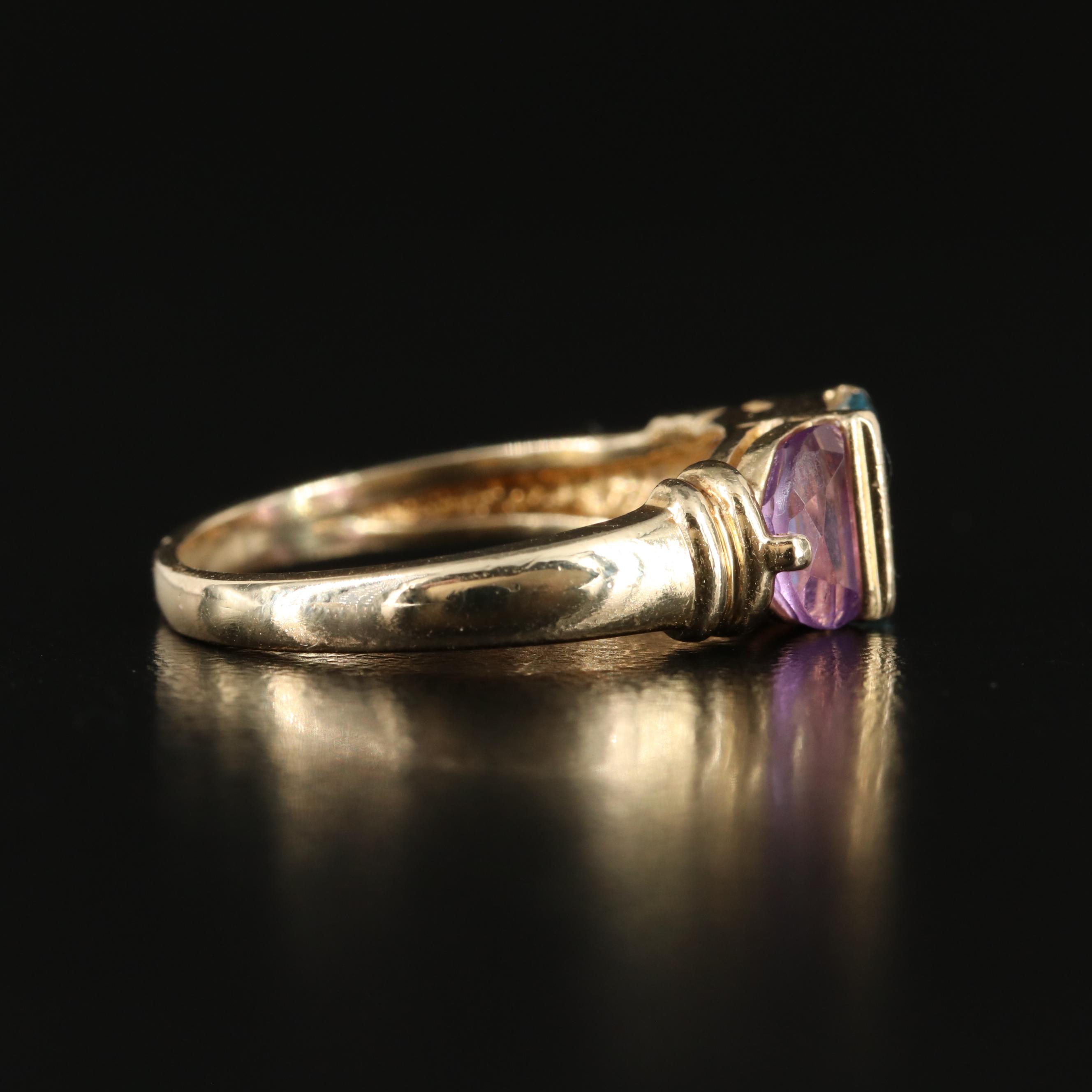 14K Sky Blue Topaz and Amethyst Ring